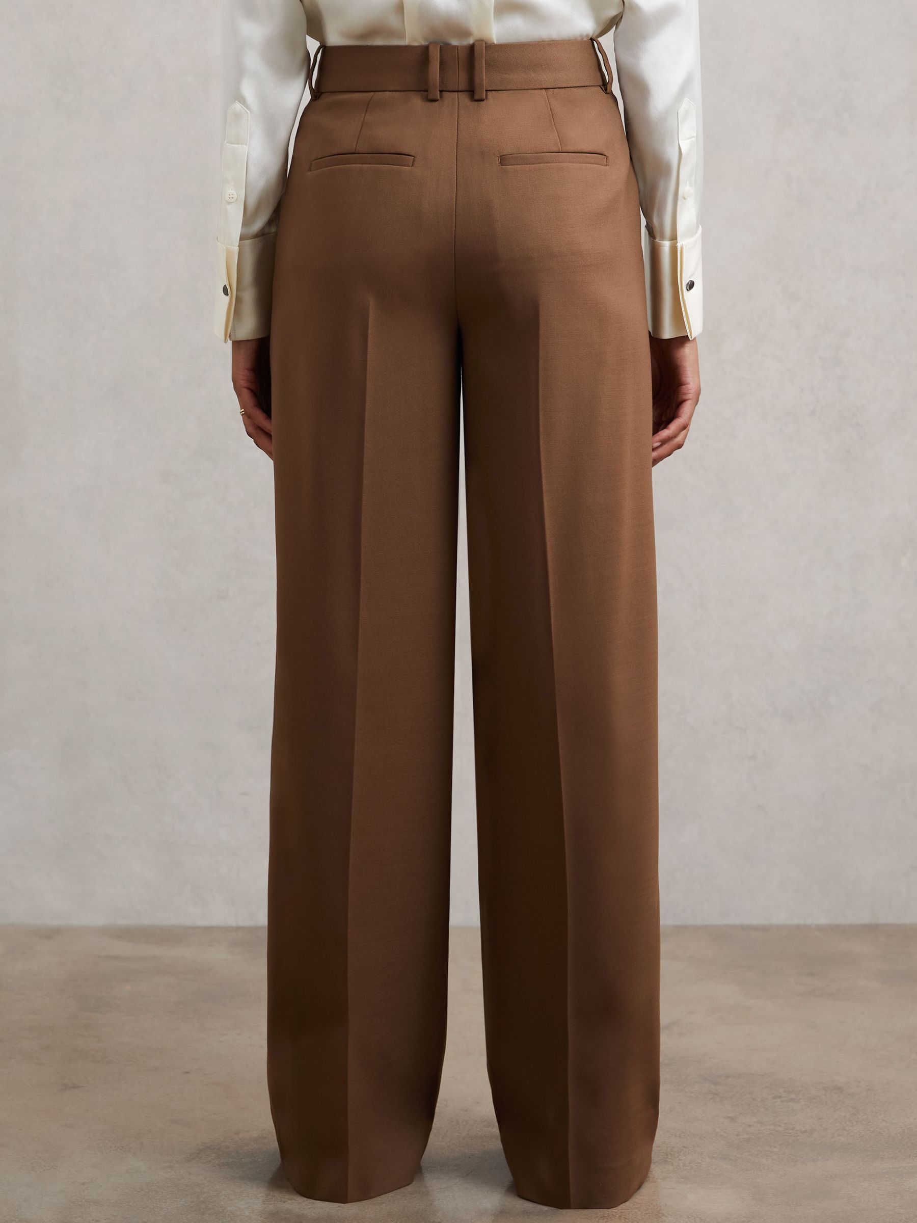 Petite Wool-Blend Wide-Leg Suit Trousers in Tan