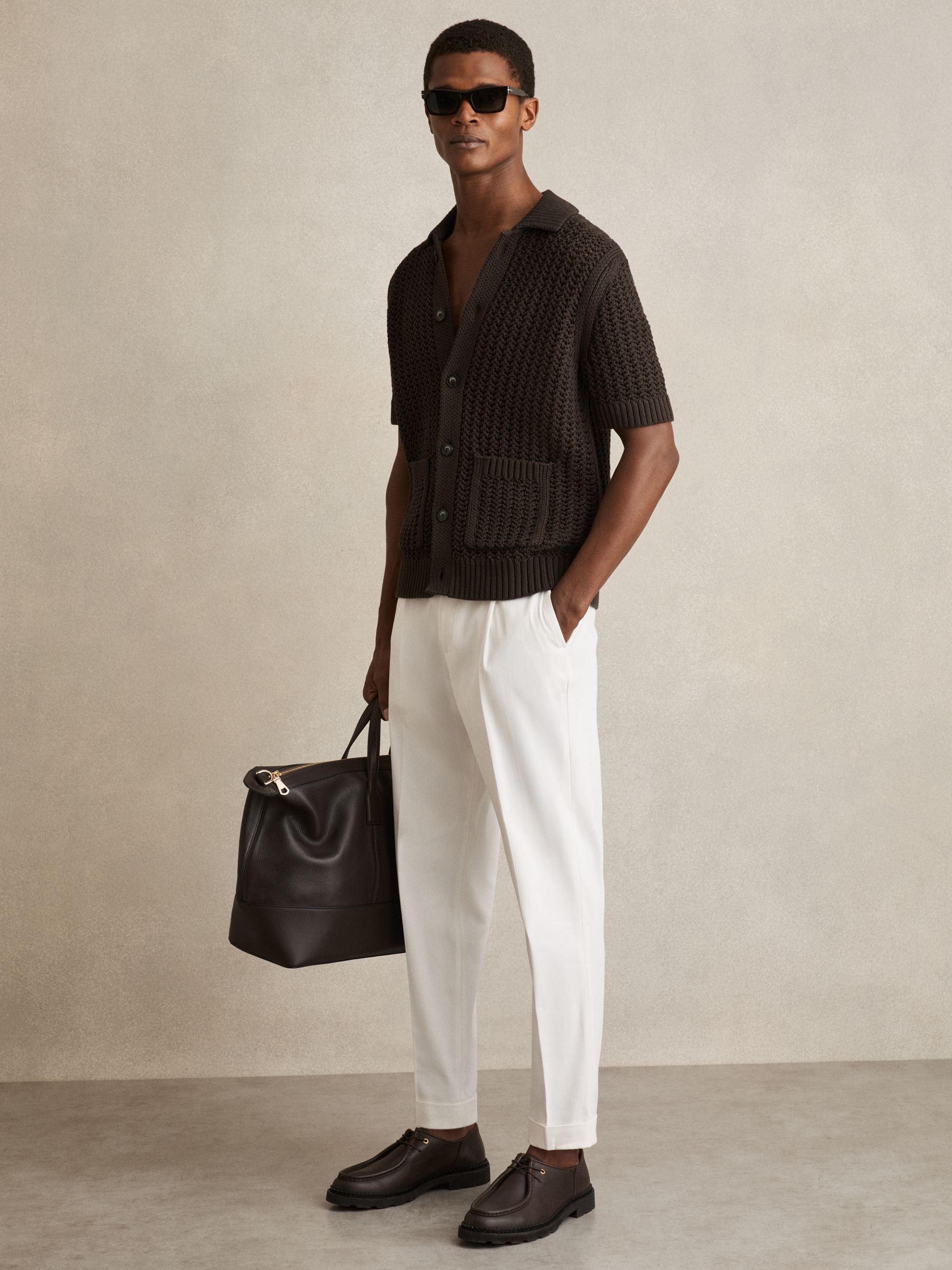 Crochet Button-Through Shirt in Chocolate Brown