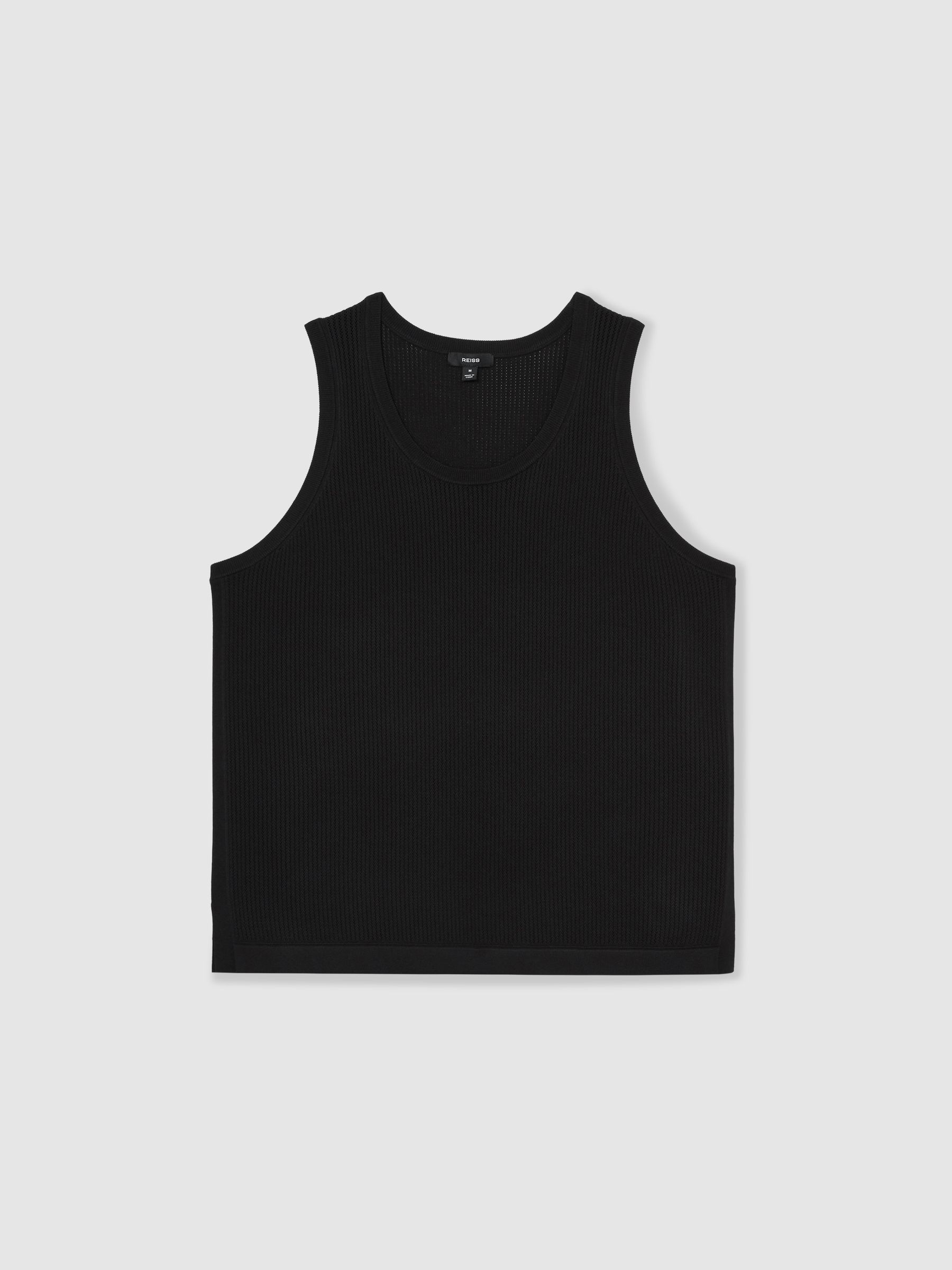 Textured Crew Neck Ribbed Vest in Black