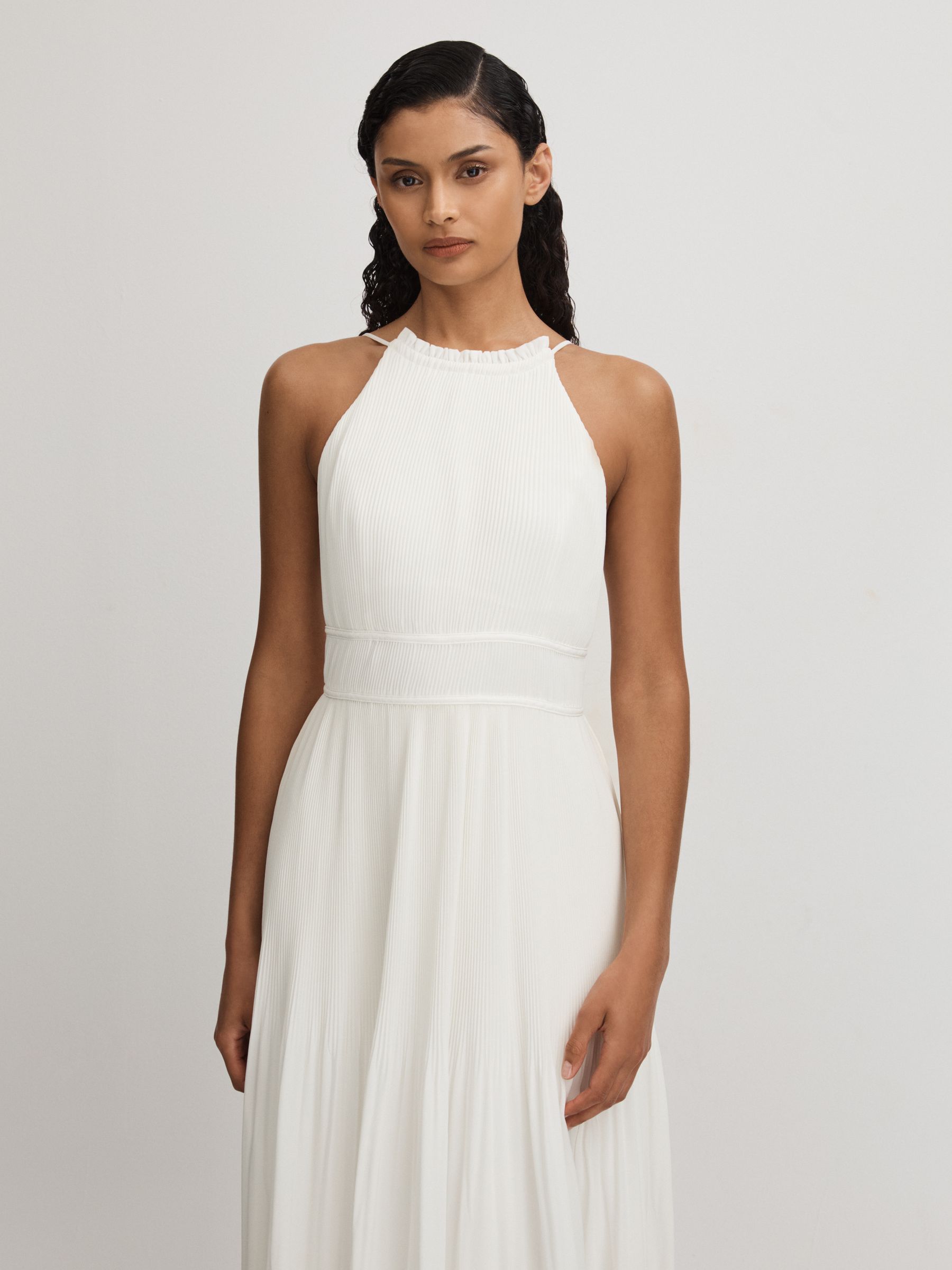 Garren Ivory Amur Plisse Halter Neck Maxi Dress