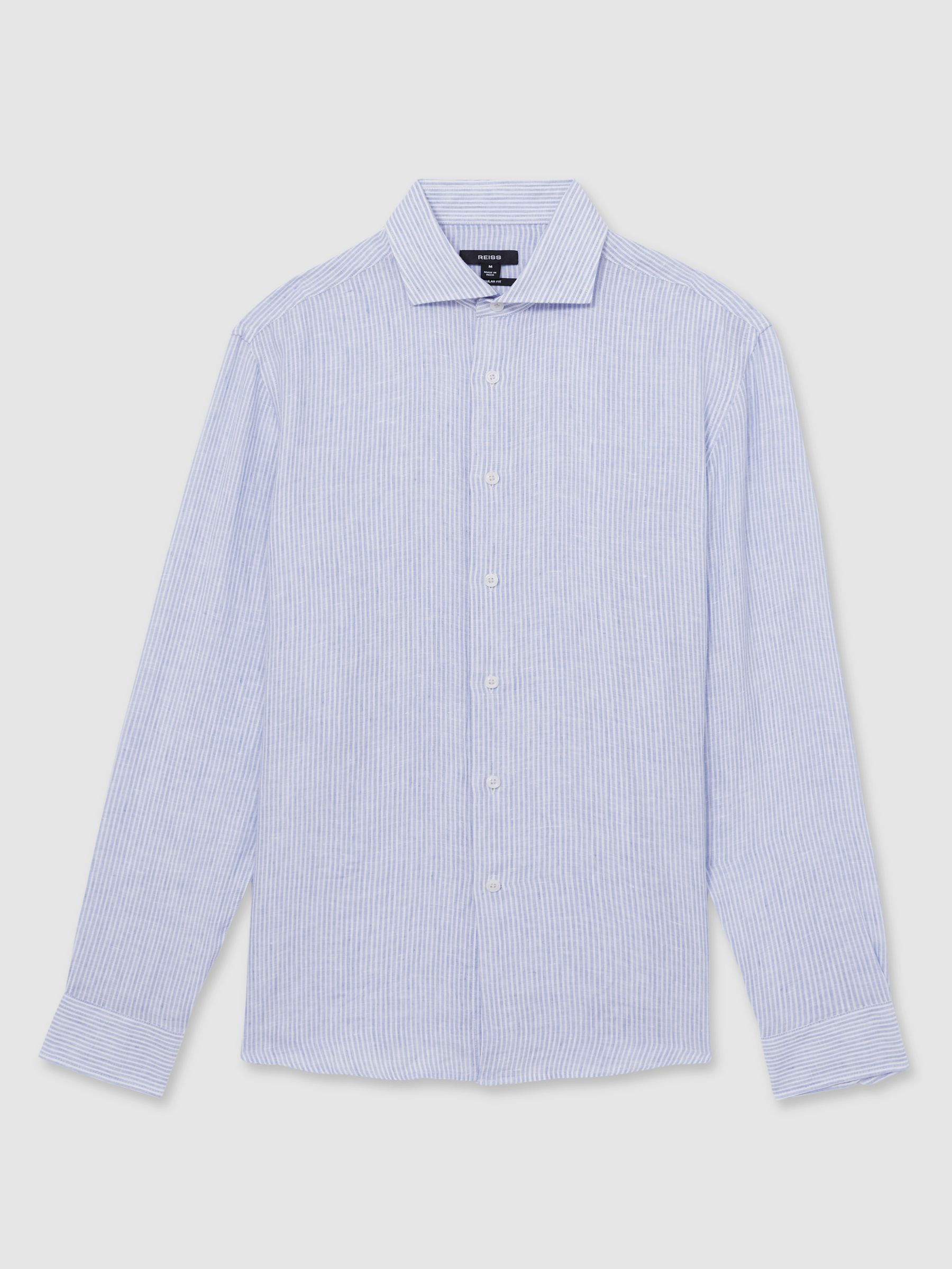 Linen Striped Long Sleeve Shirt in Soft Blue/White Fine Stripe