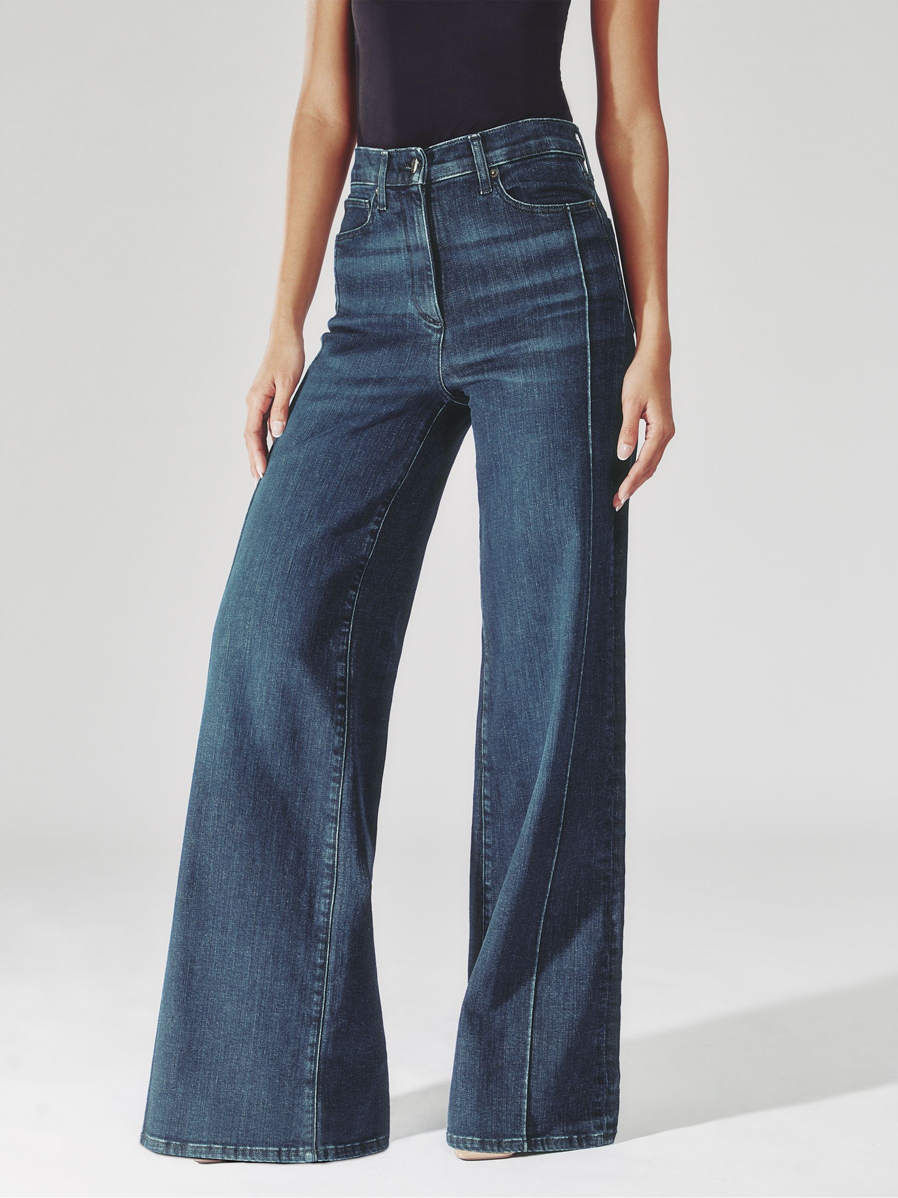 Stretch-Cotton Wide-Leg Jeans in Mid Blue