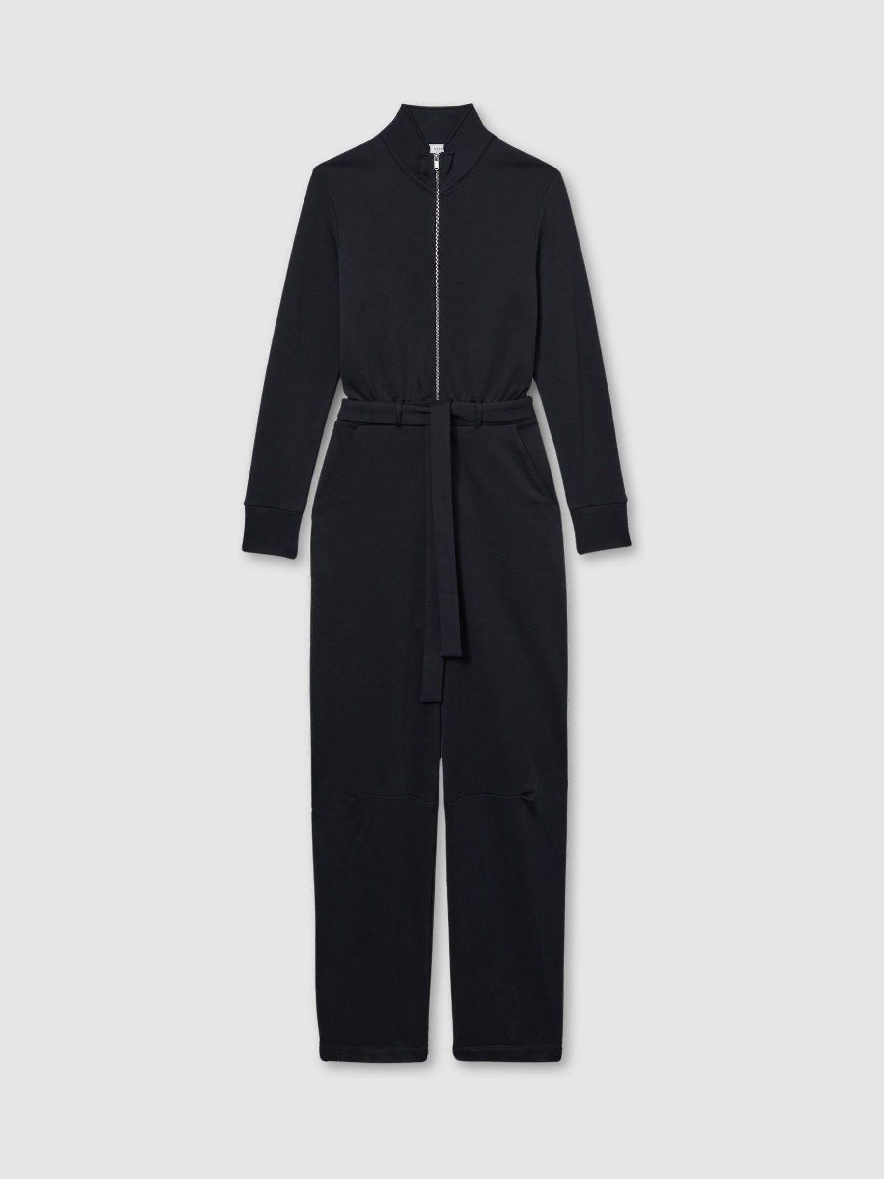 Belted Loopback-Jersey Jumpsuit in Navy