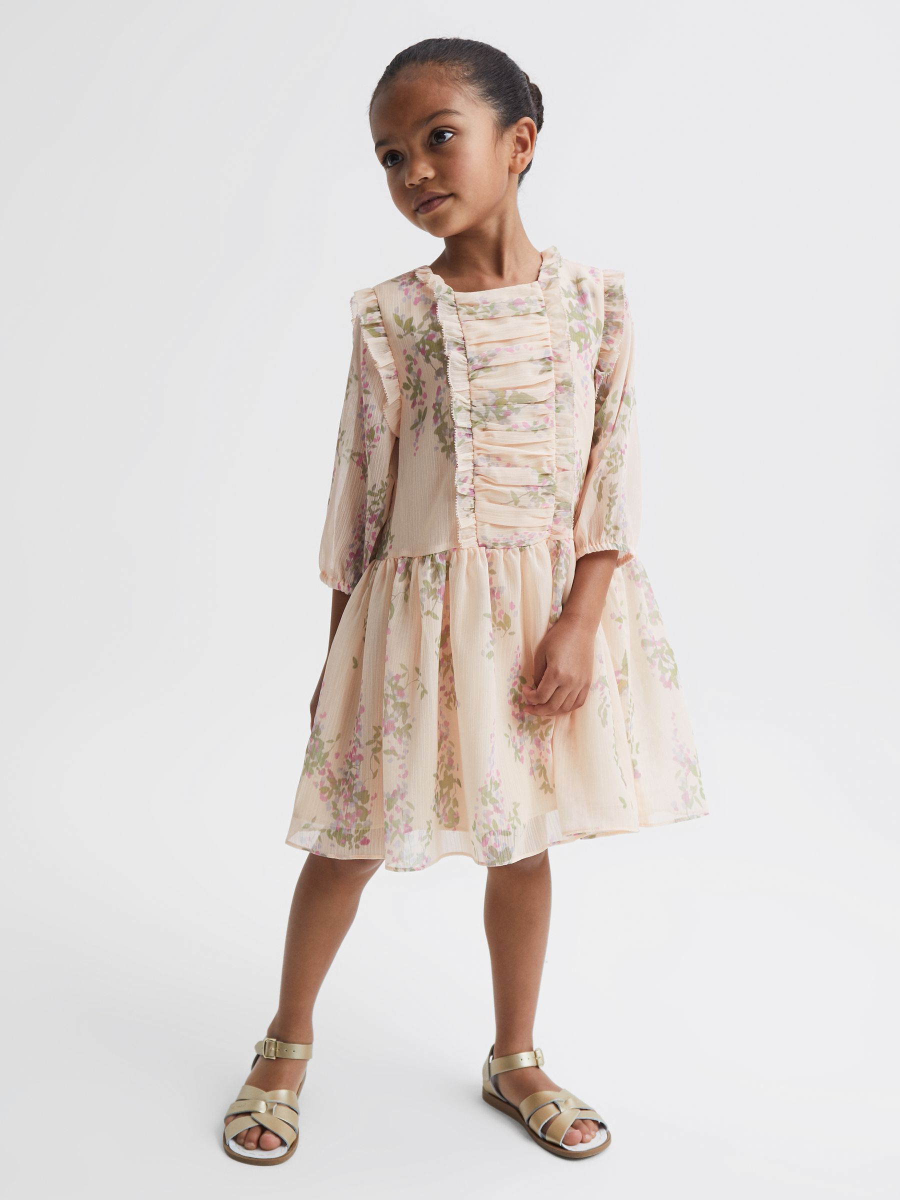 9-12 yrs Chiffon Print Dress in Pink Print
