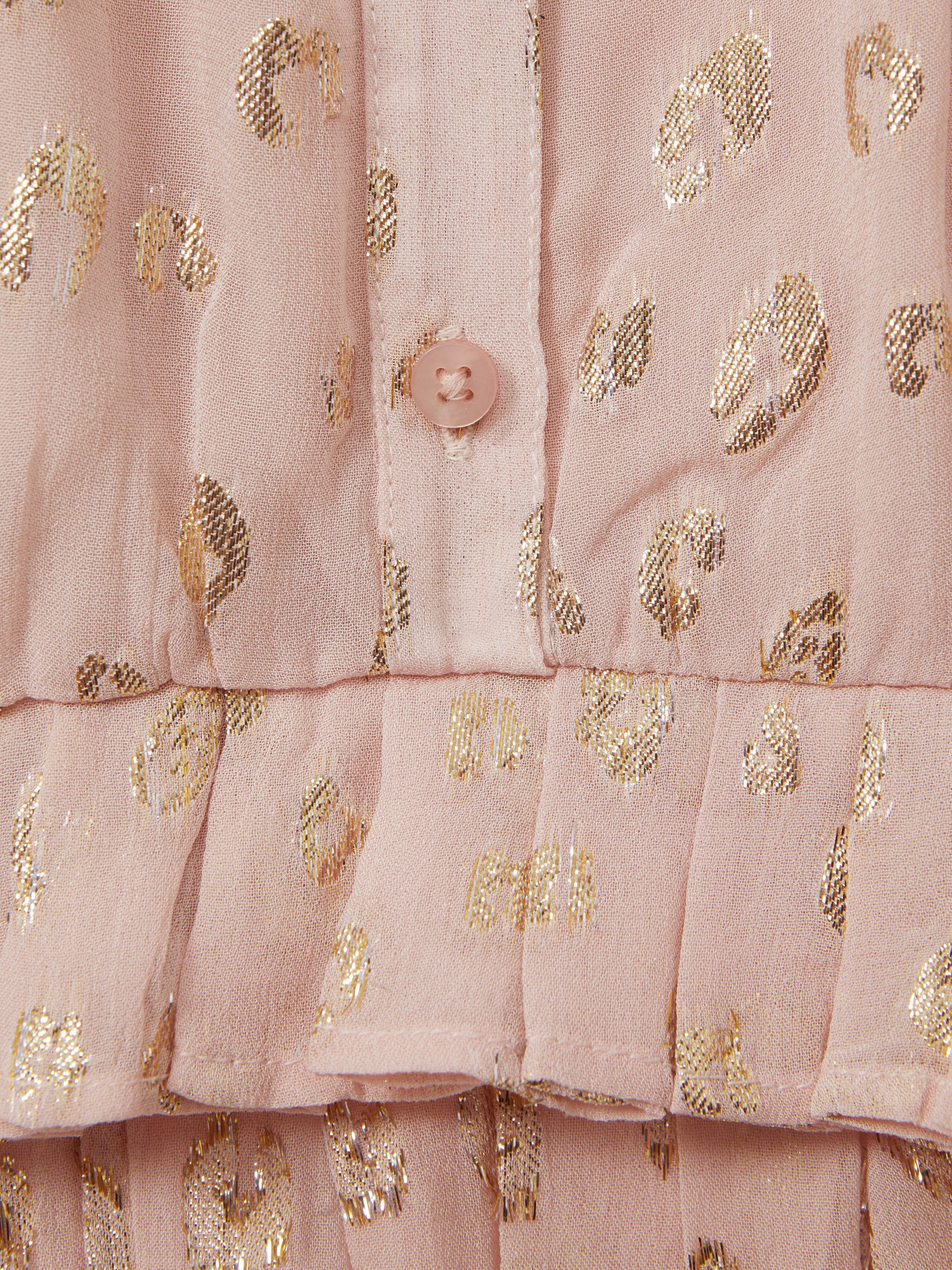 9-13 yrs Metallic Print Puff Sleeve Ruffle Top in Pink