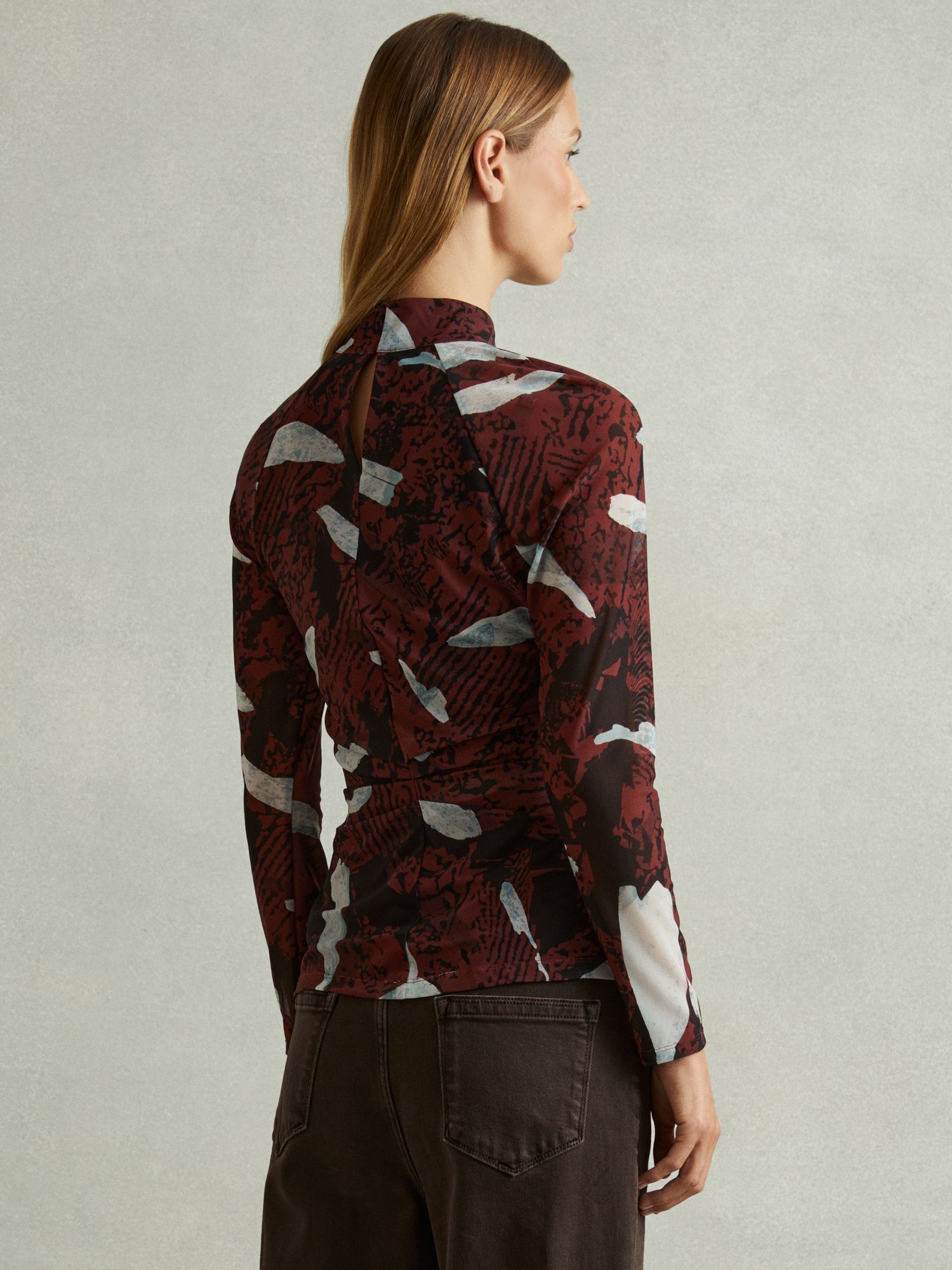 Printed Ruched Top in Burgundy