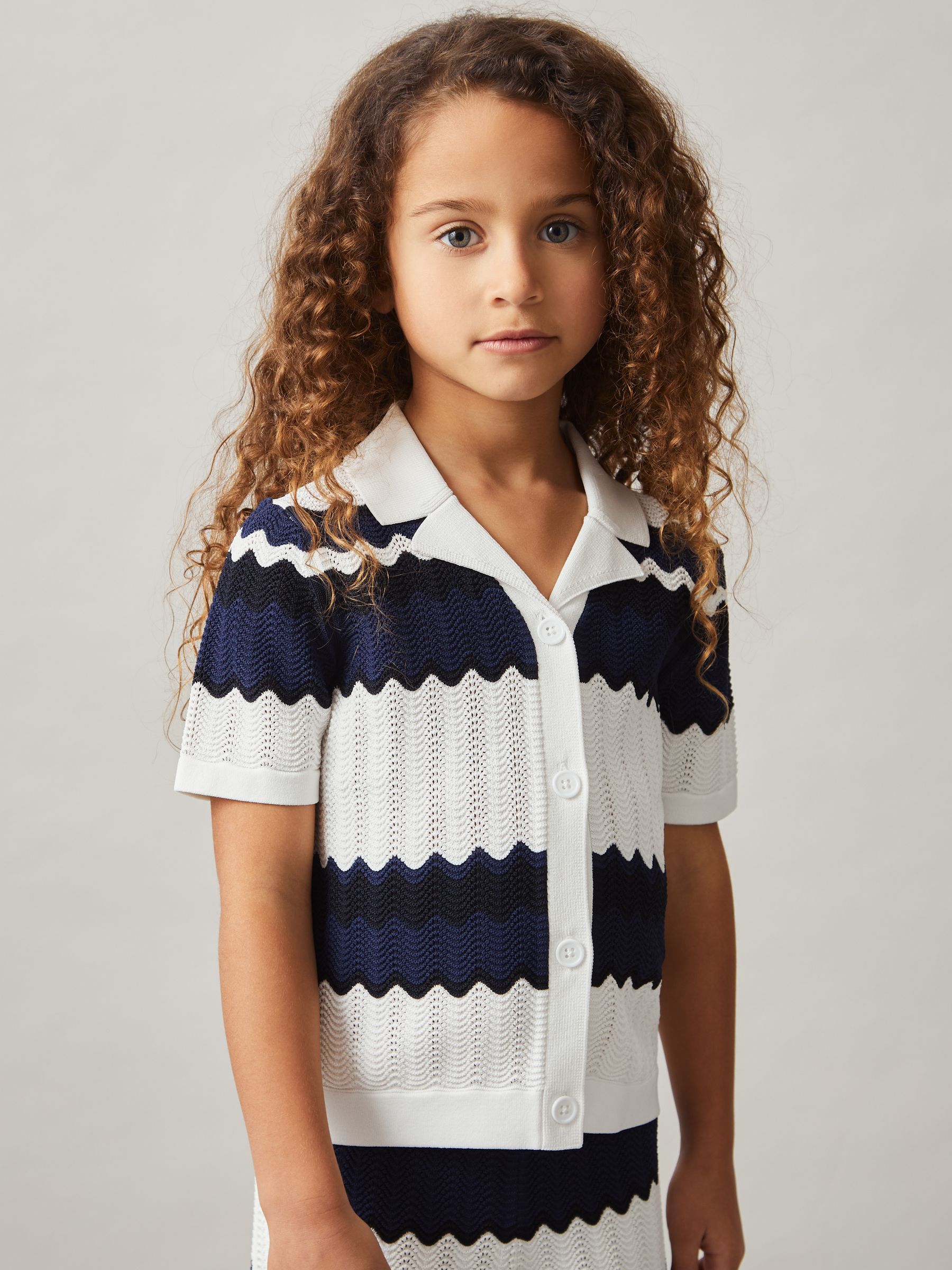 4-9 yrs Zig-Zag Pointelle-Knit Top in Navy