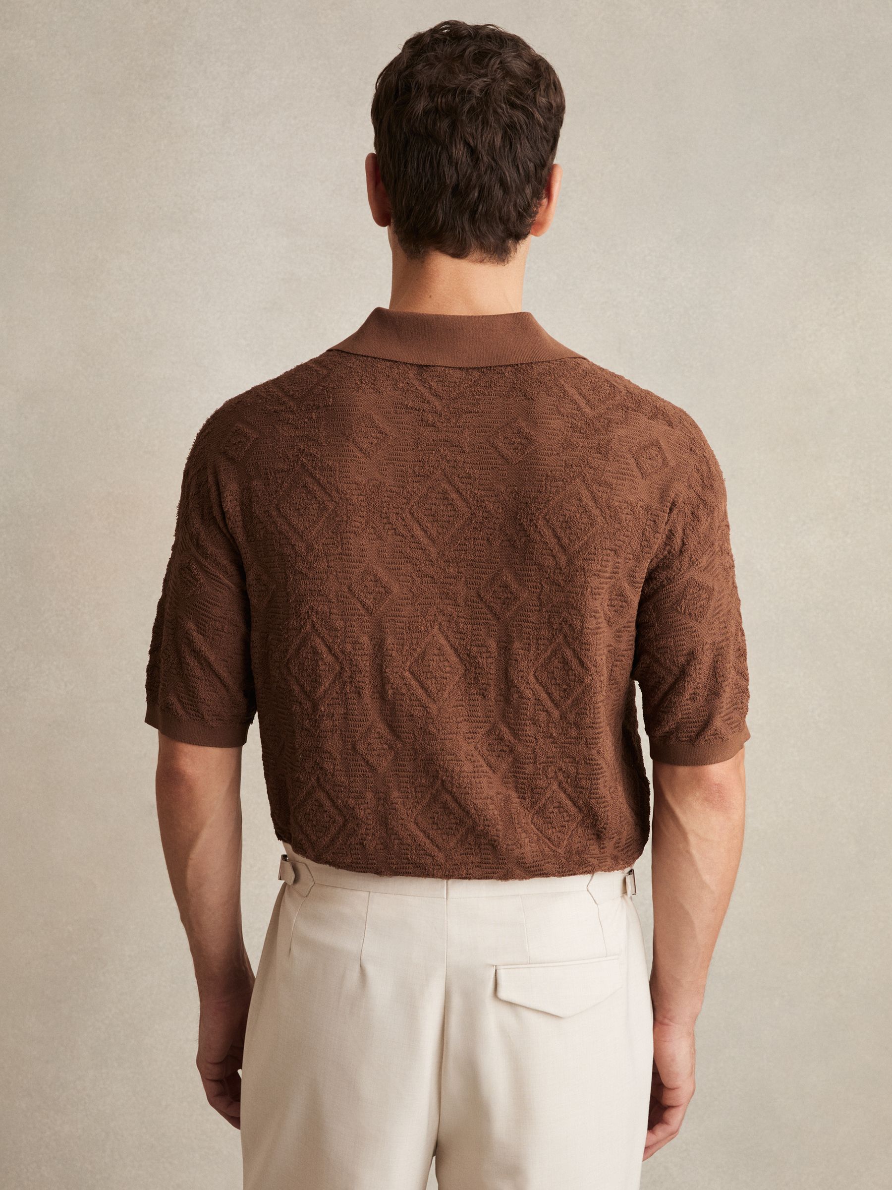 Jacquard Loop-Stitch Polo Shirt in Tobacco