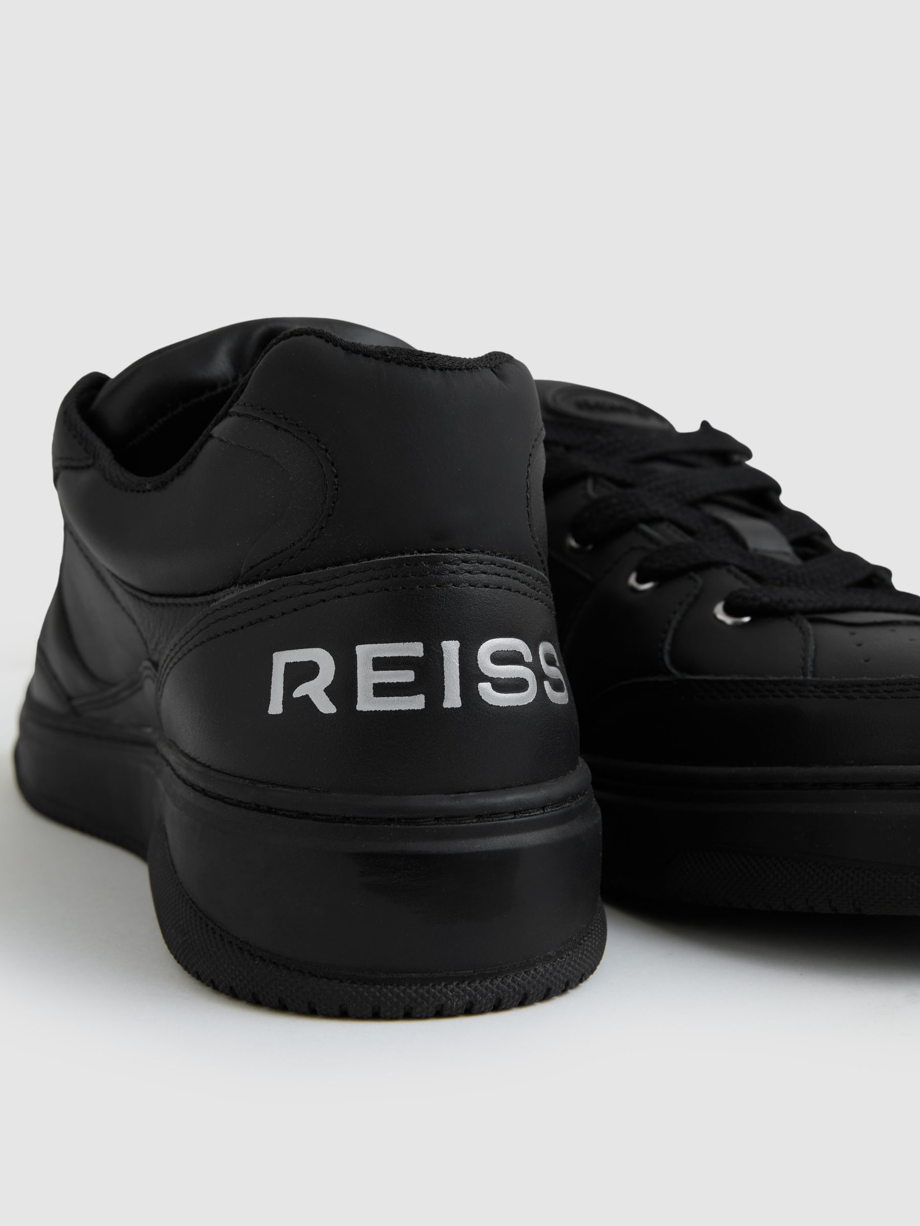 Panelled Leather Trainers in All Black