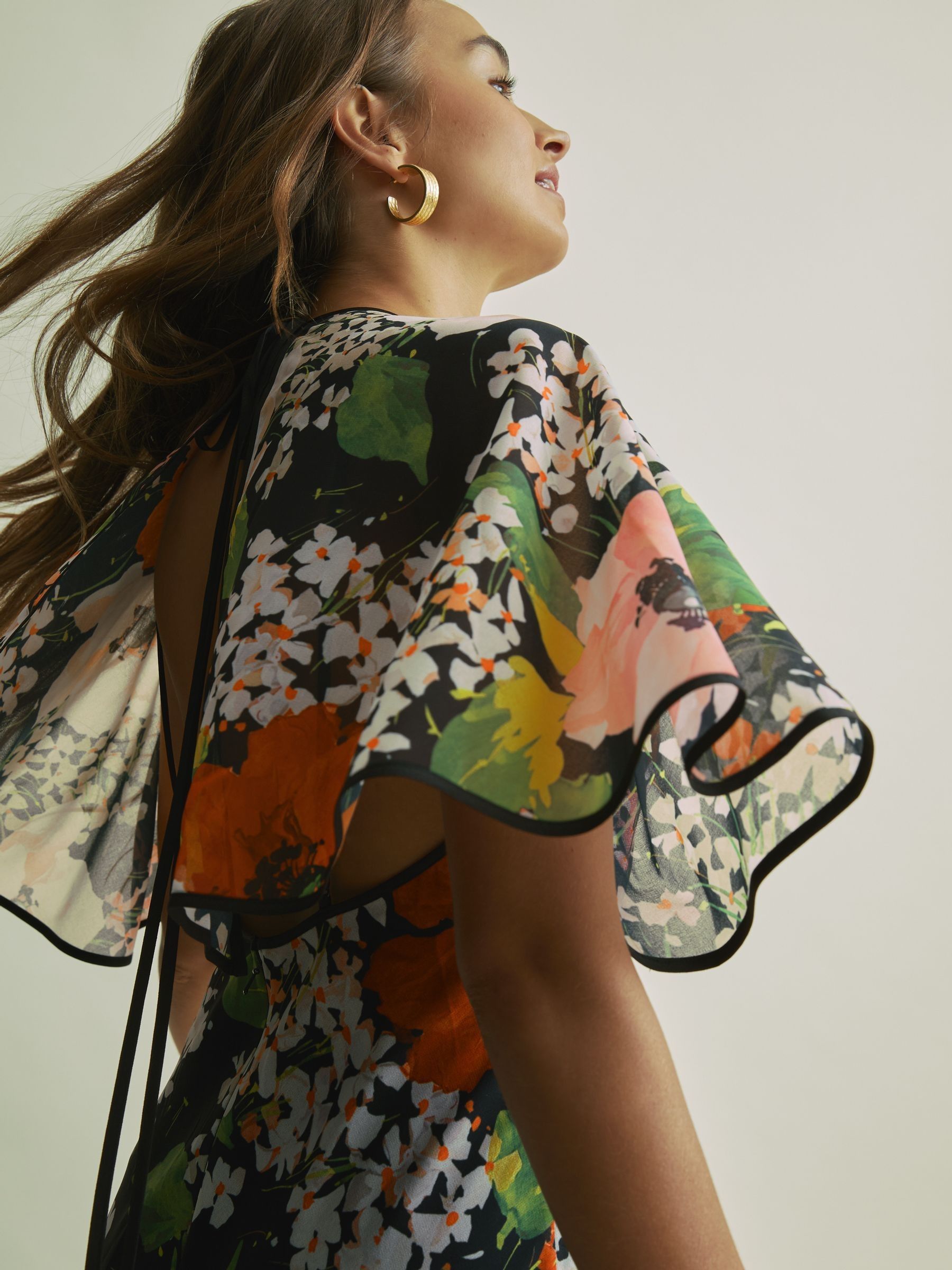 Florere Cape Detail Midi Dress in Multi