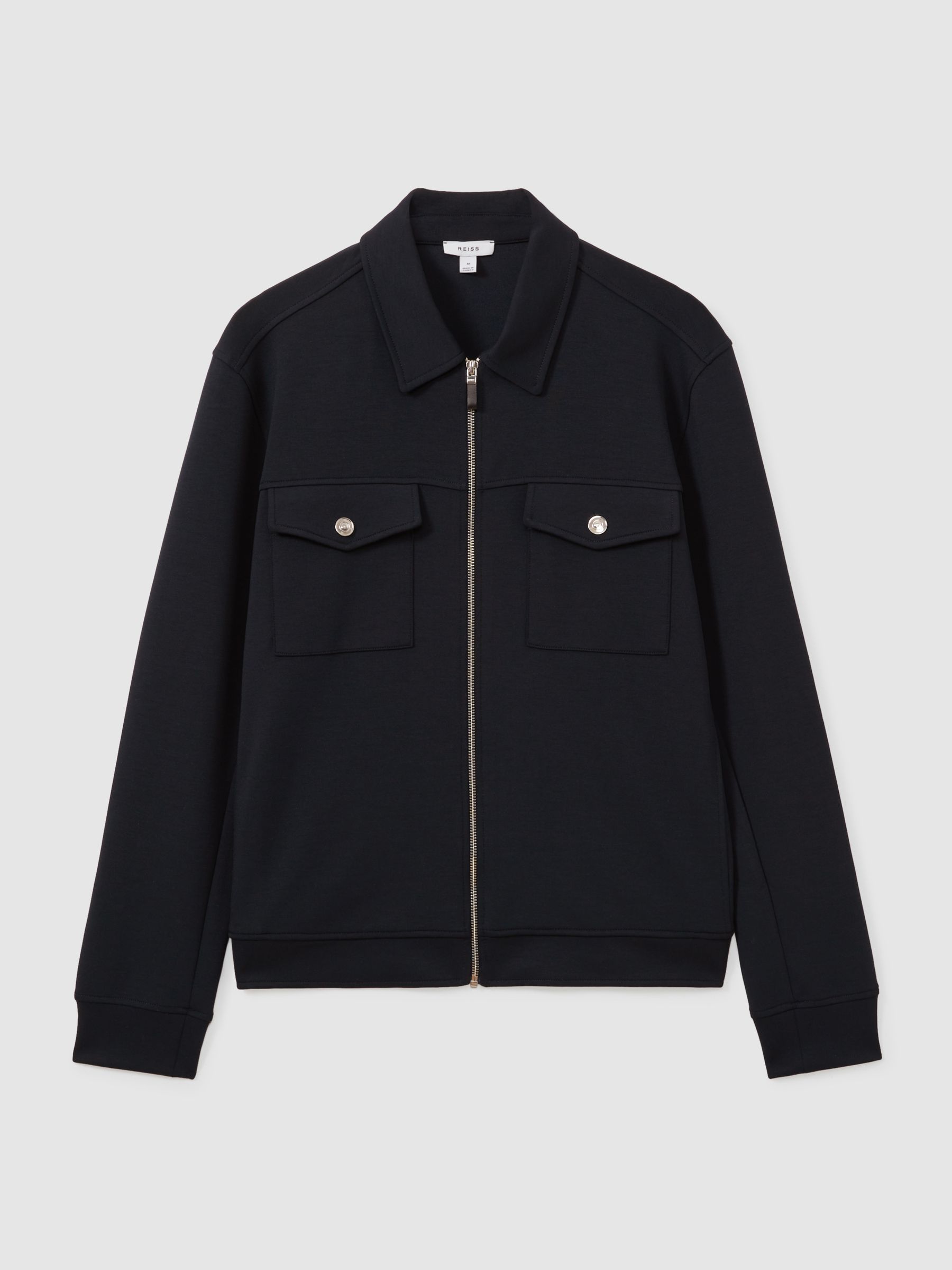 Interlock Jersey Zip-Through Jacket in Navy Blue
