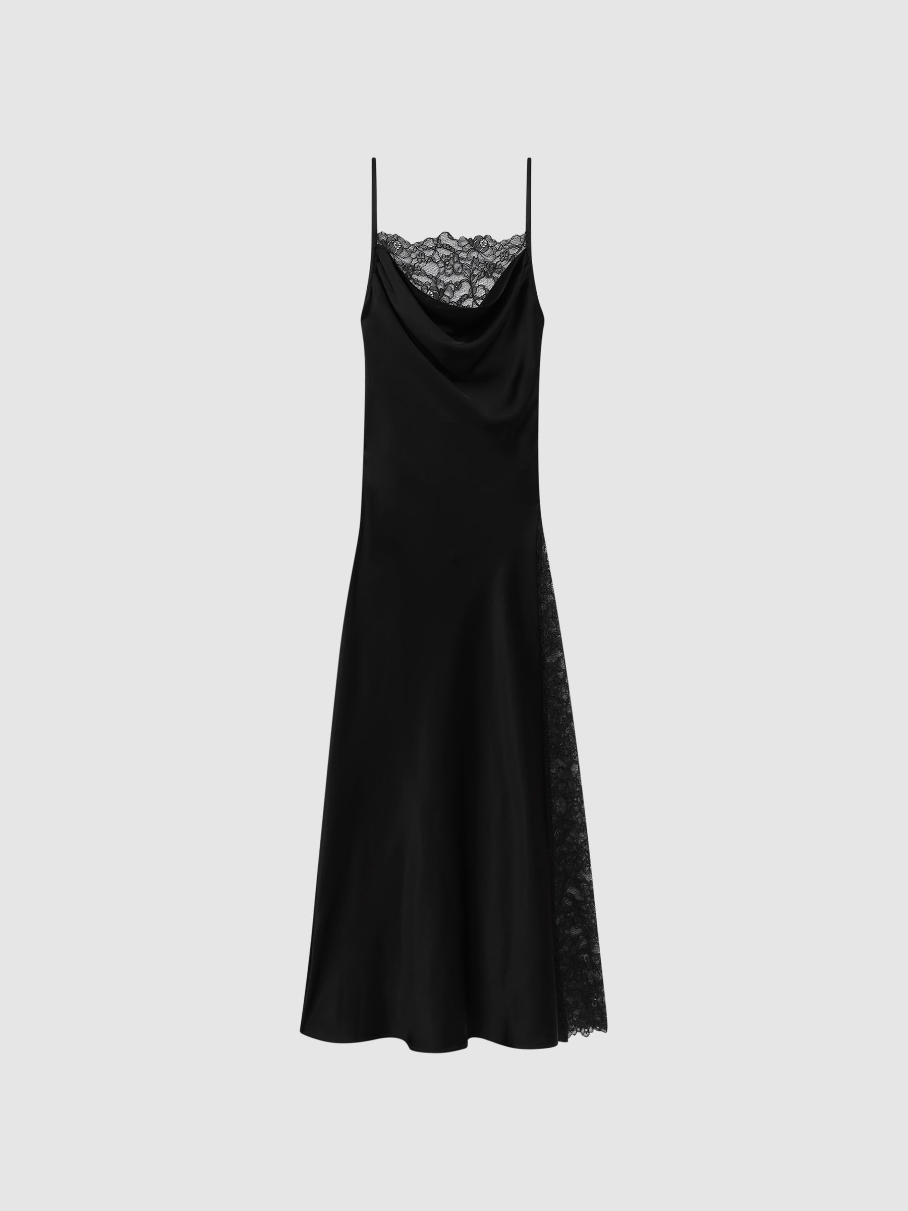 Anna Quan Satin Lace Cowl Neck Maxi Dress in Black