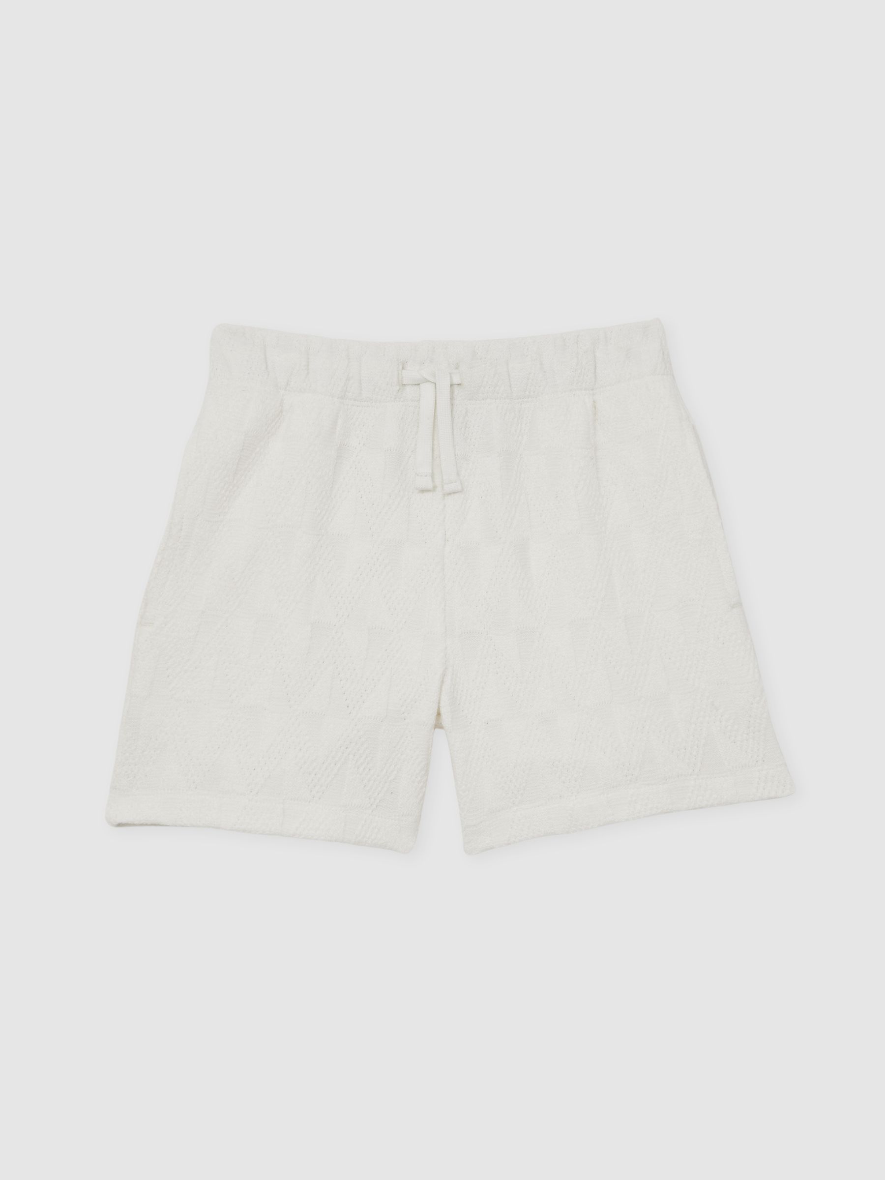 9-13 yrs Stretch-Cotton Textured Shorts in Off White