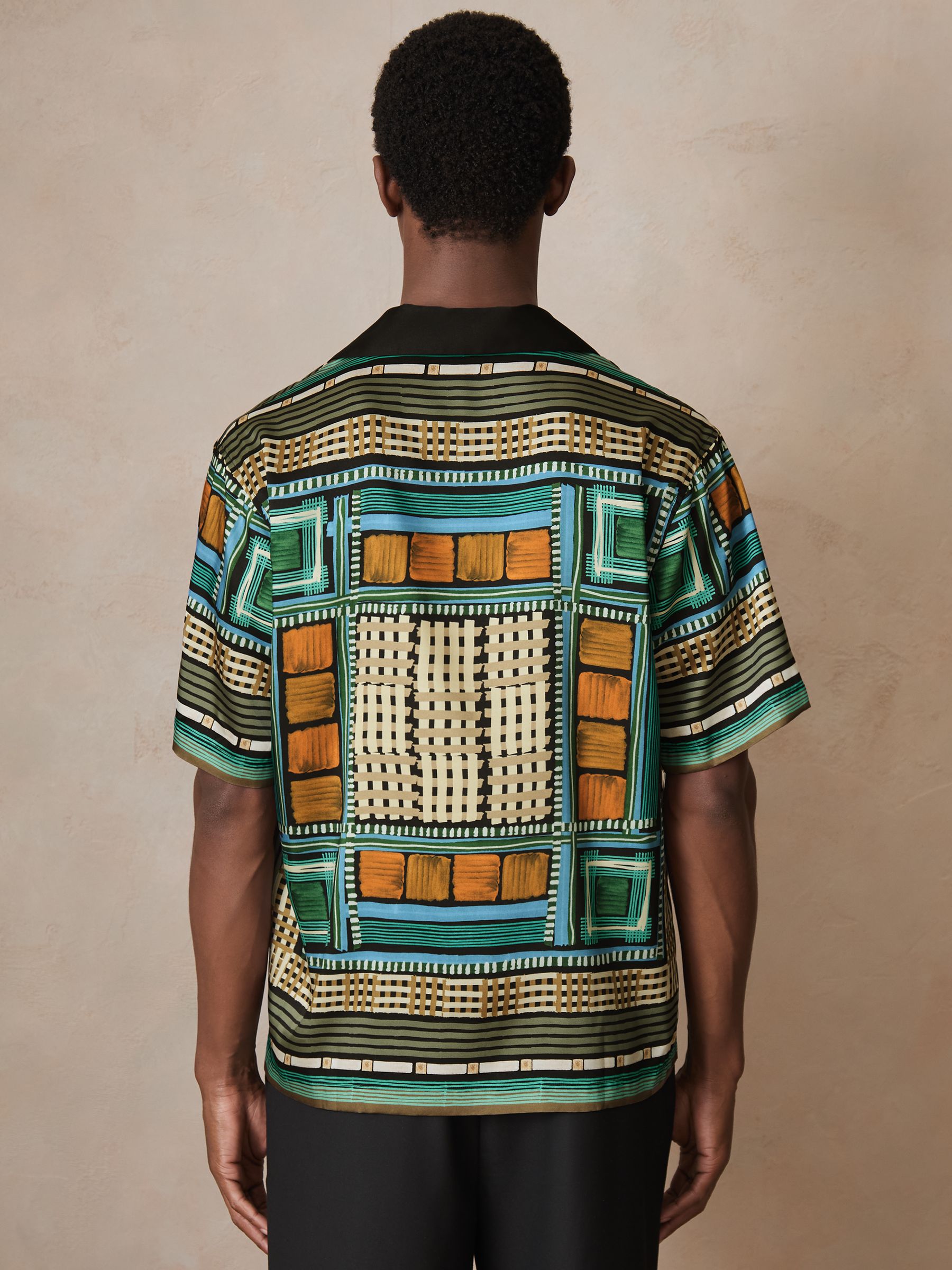 Reiss | Ché Printed Cuban-Collar Shirt in Green Multi