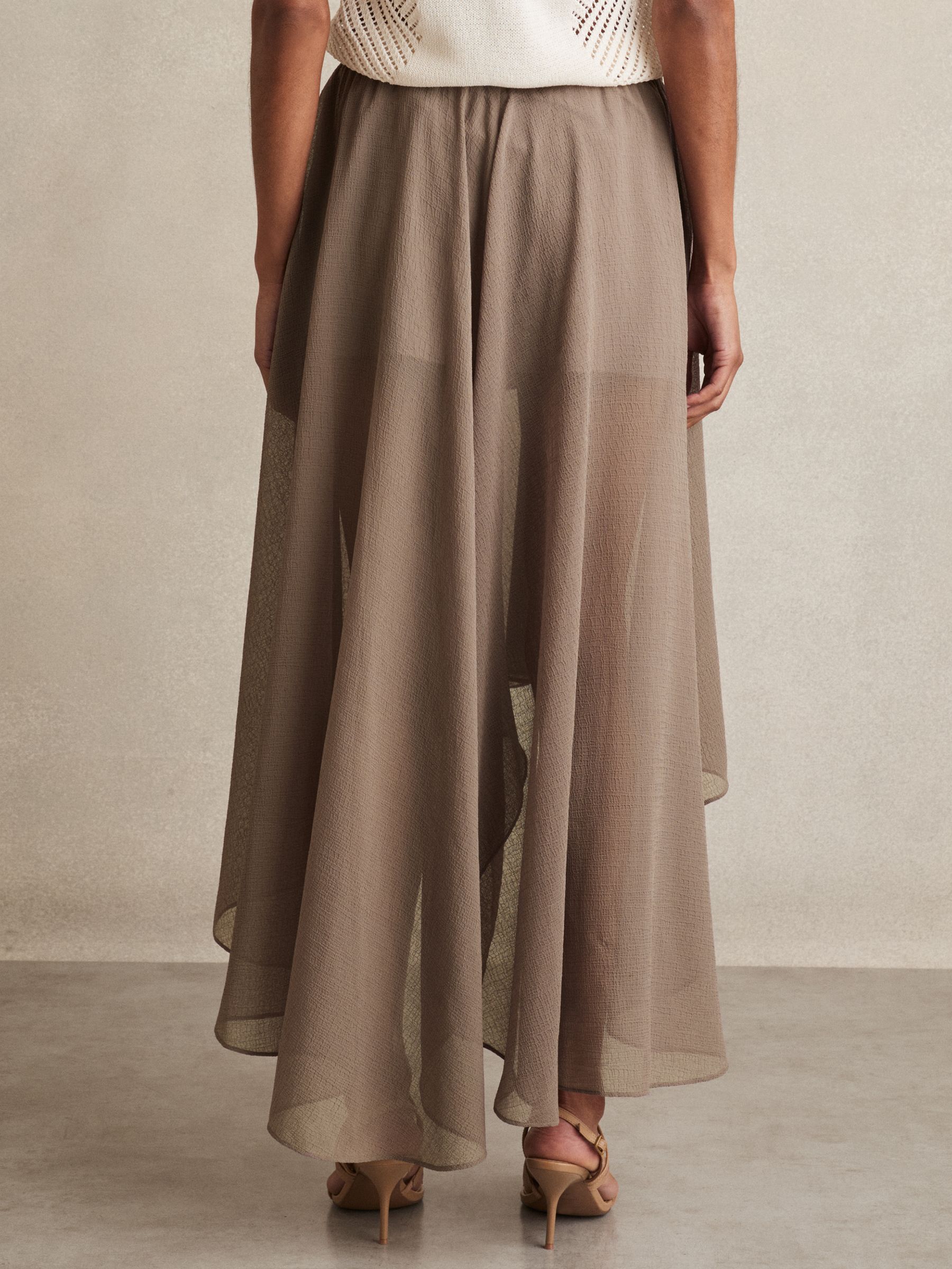 Sheer-Overlay High-Low Shorts in Mink Neutral