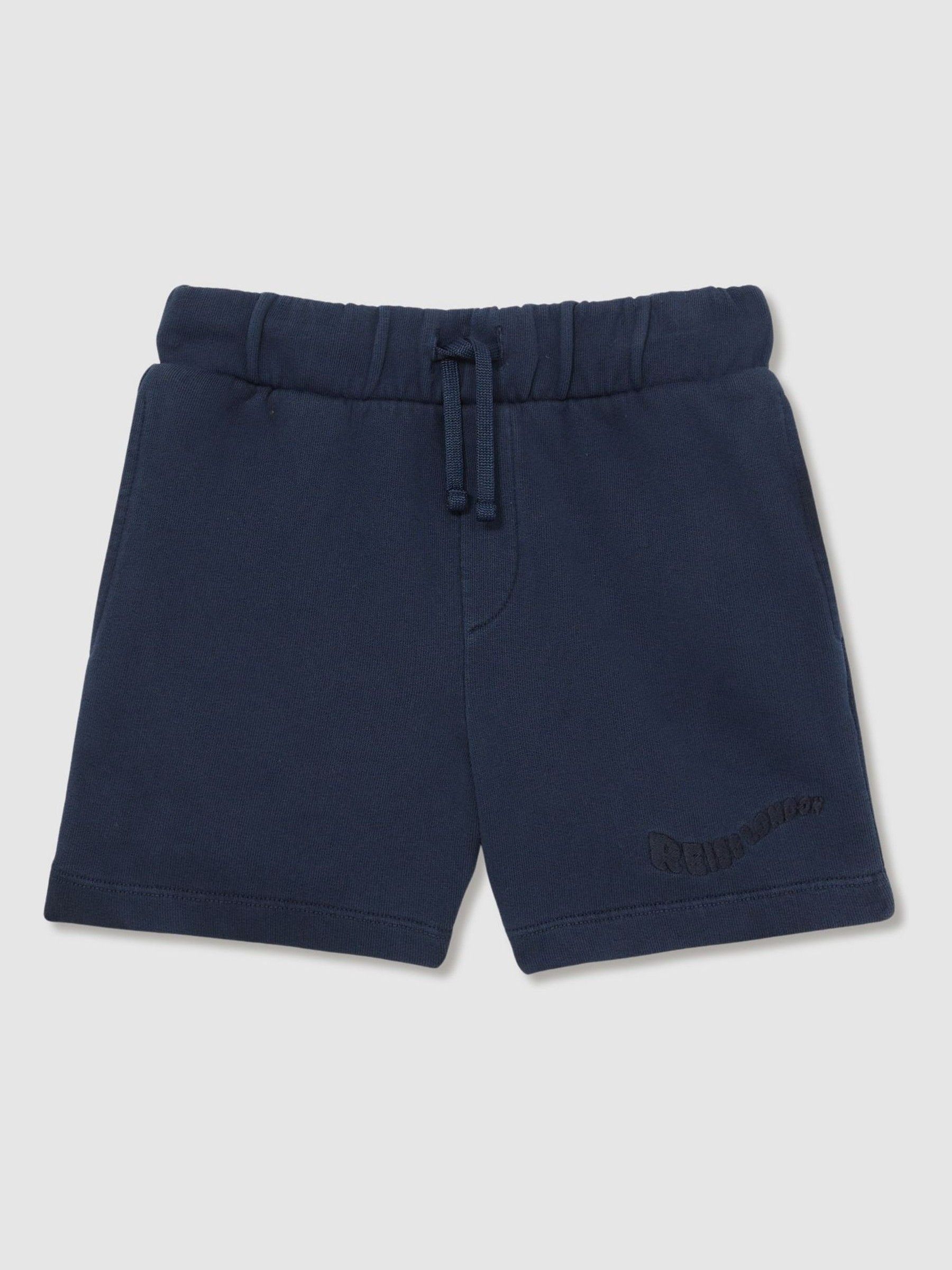 3-9 yrs Cotton Brand-Embroidered Shorts in Washed Navy