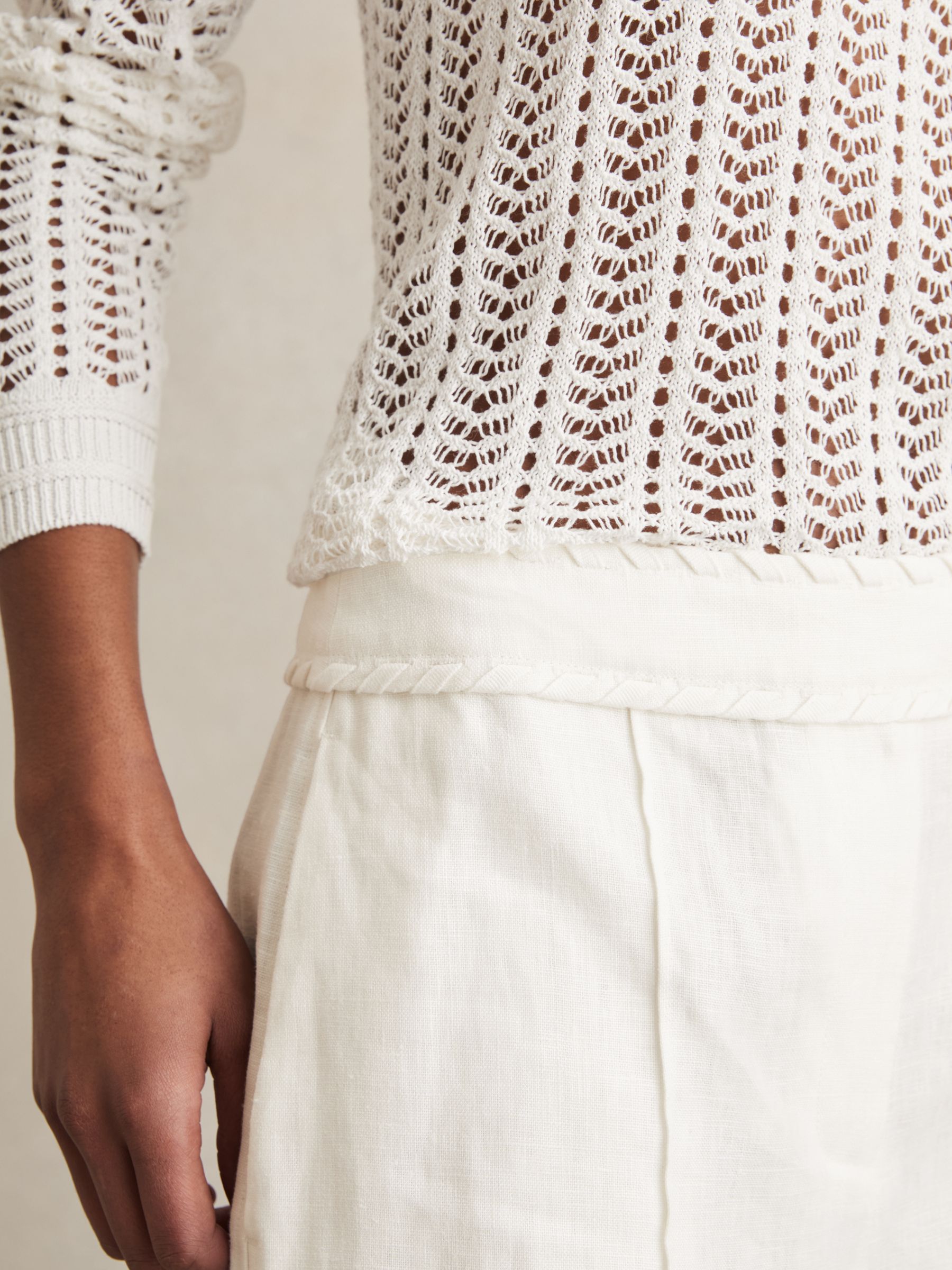 Linen Whipstitch Shorts in White