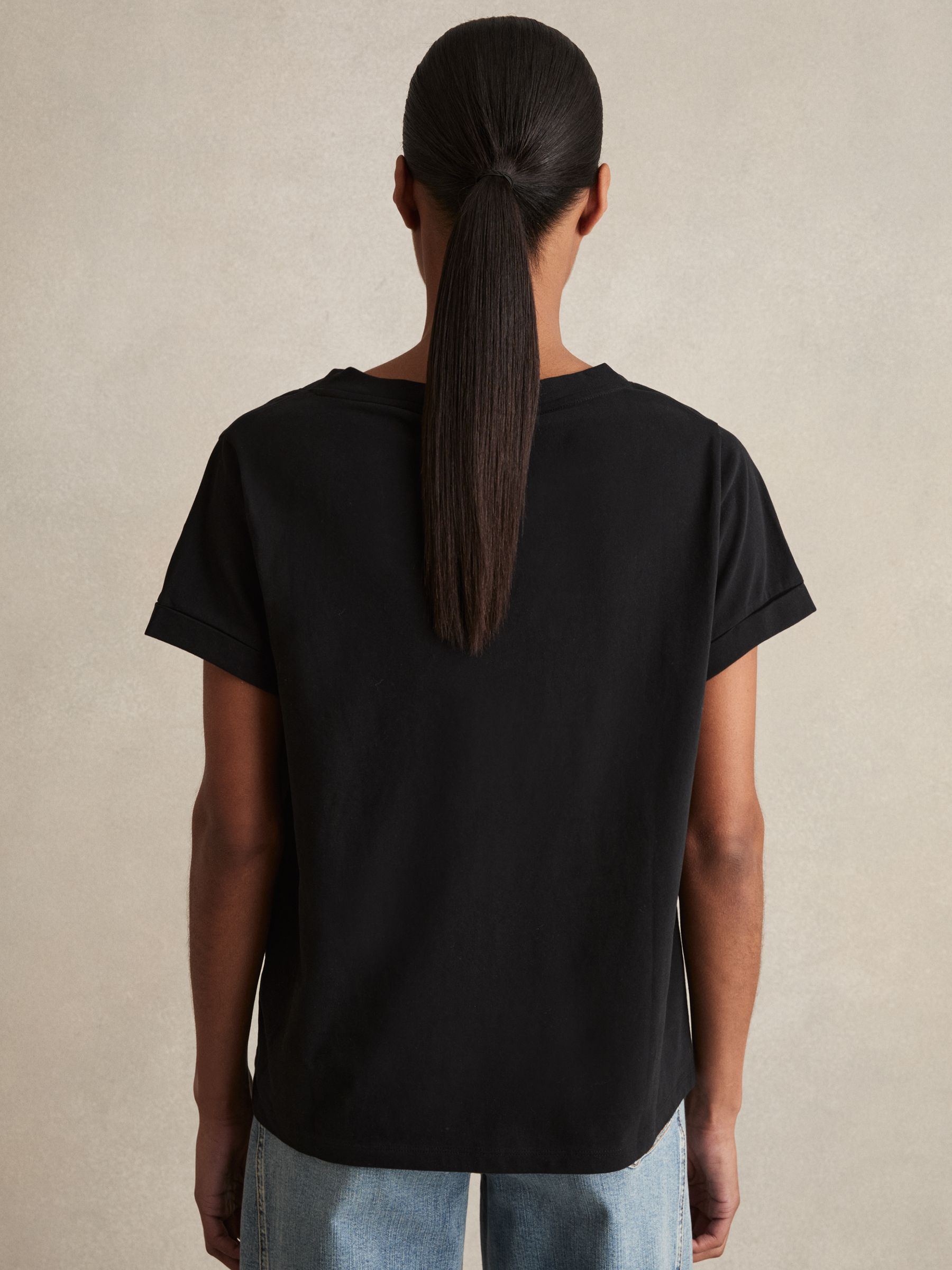 Brushed-Cotton V-Neck T-Shirt in Black