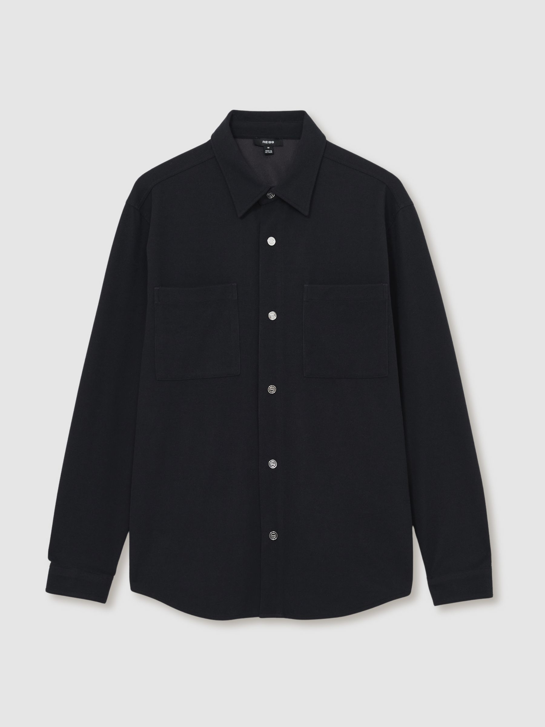 Brushed Corduroy Press-Stud Overshirt in Navy