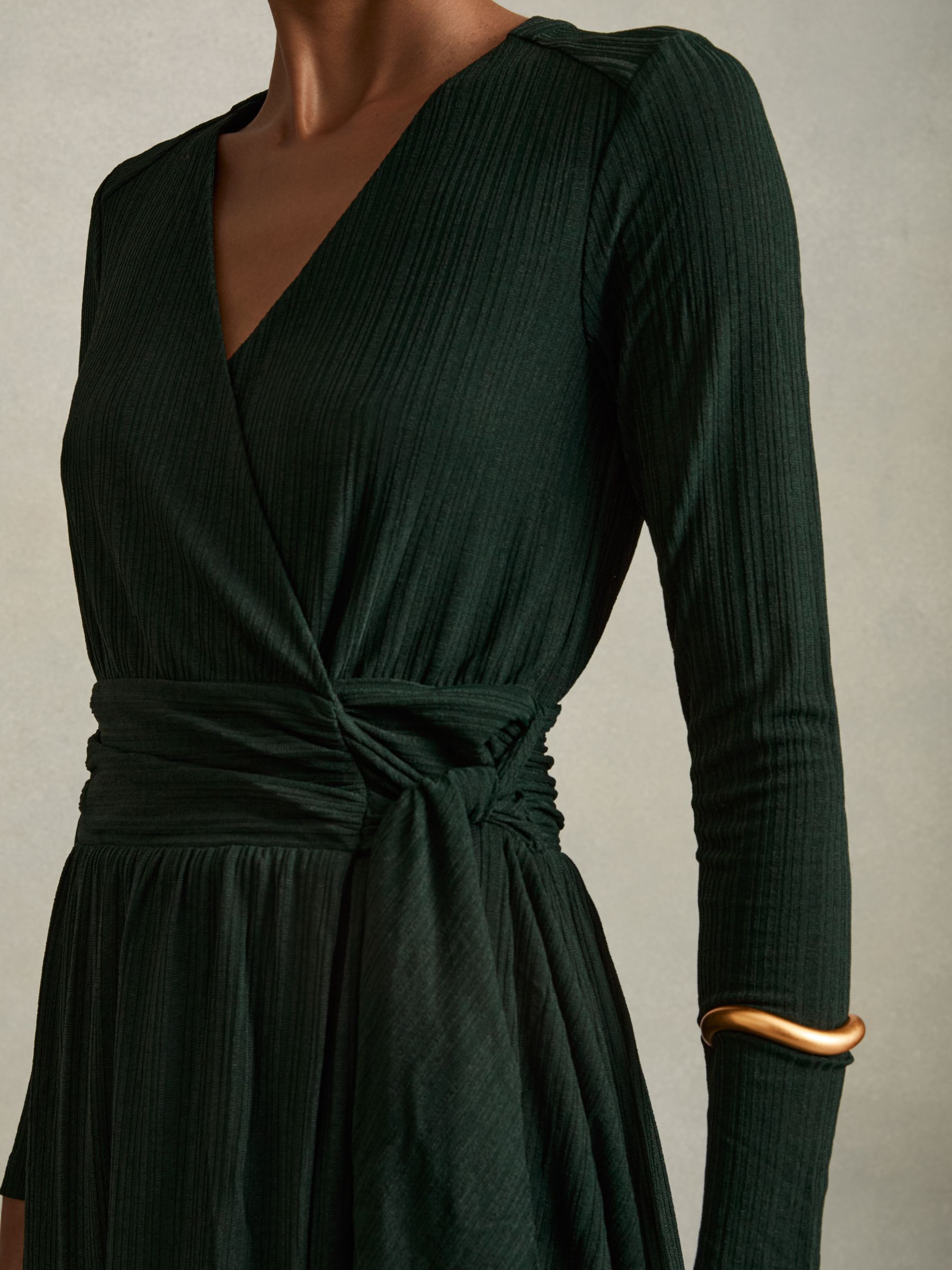 Jersey Wrap-Tie Midi Dress in Green