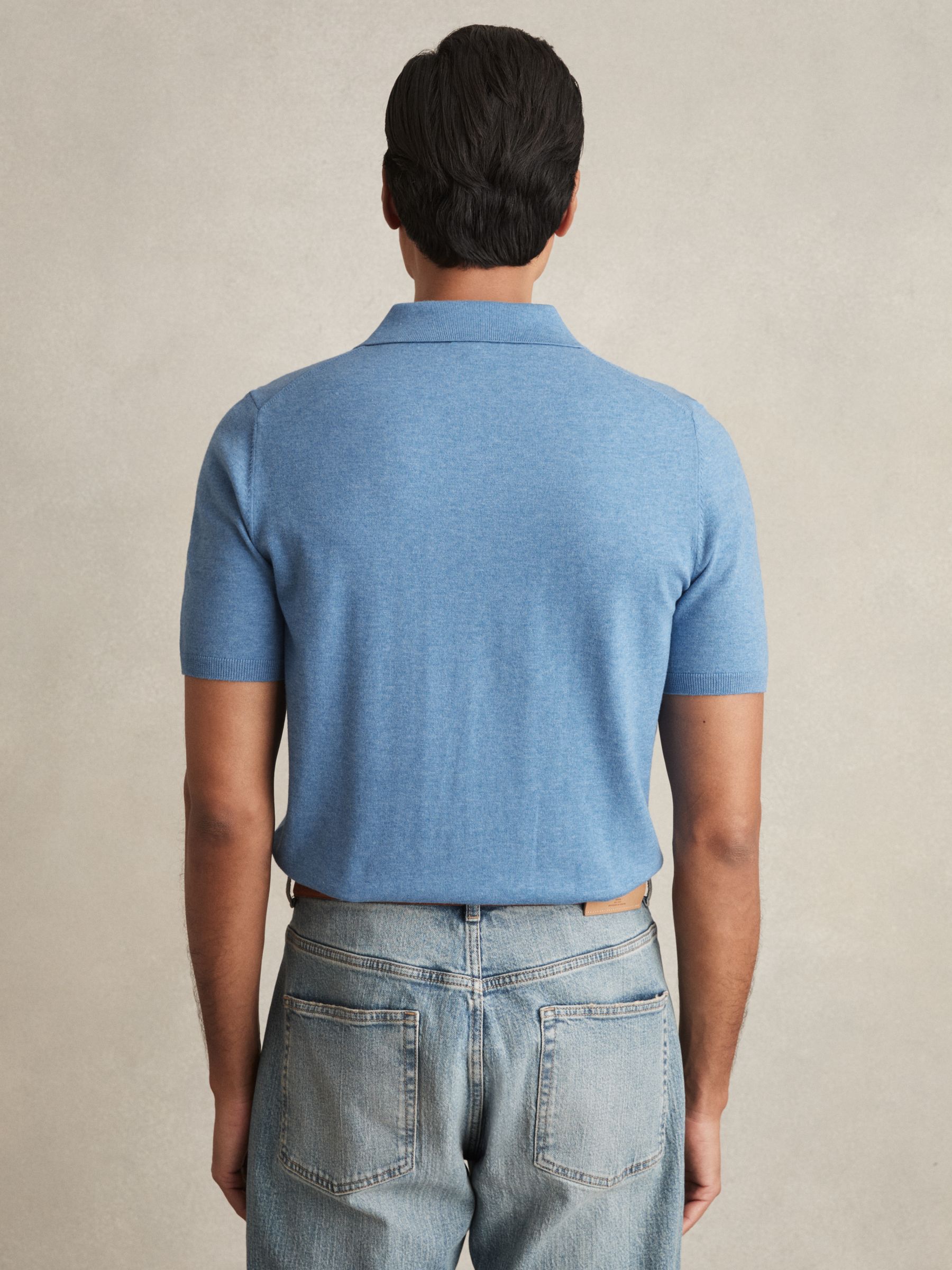 Contrast-Placket Polo Shirt With Cotton in Blue