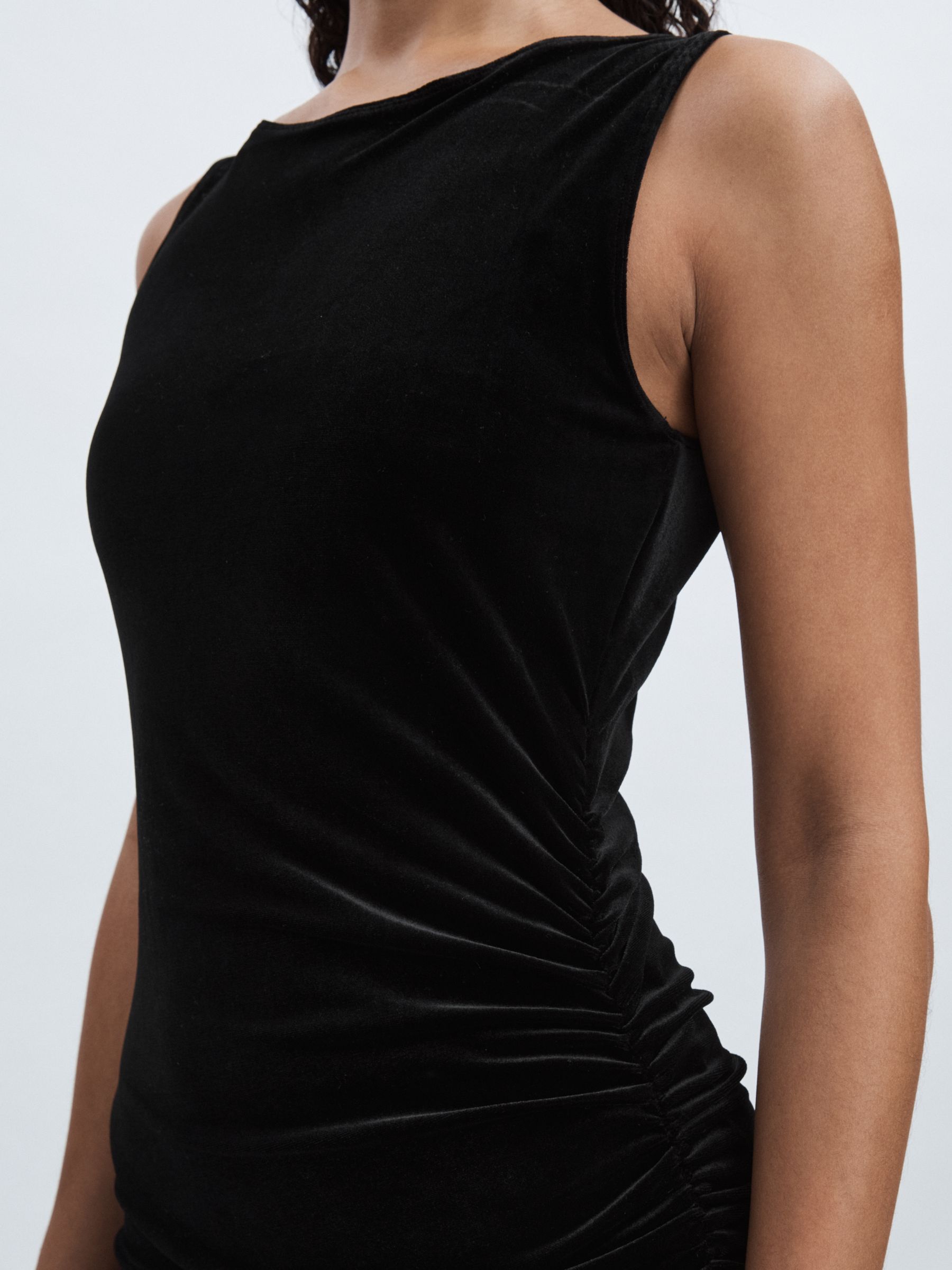 Good American Velvet Ruched Mini Dress in Black