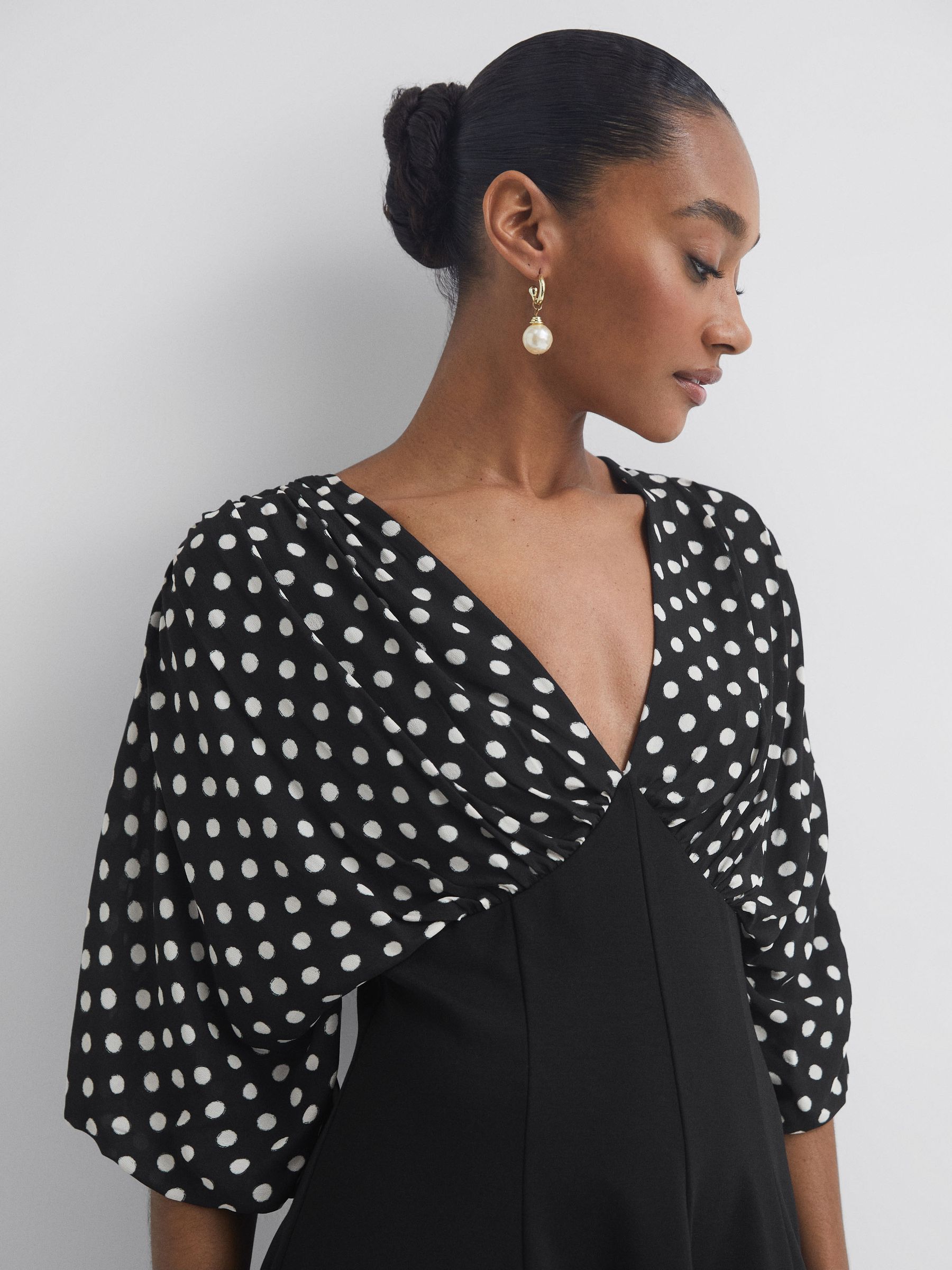 Florere Polka Dot Mini Skater Dress in Black