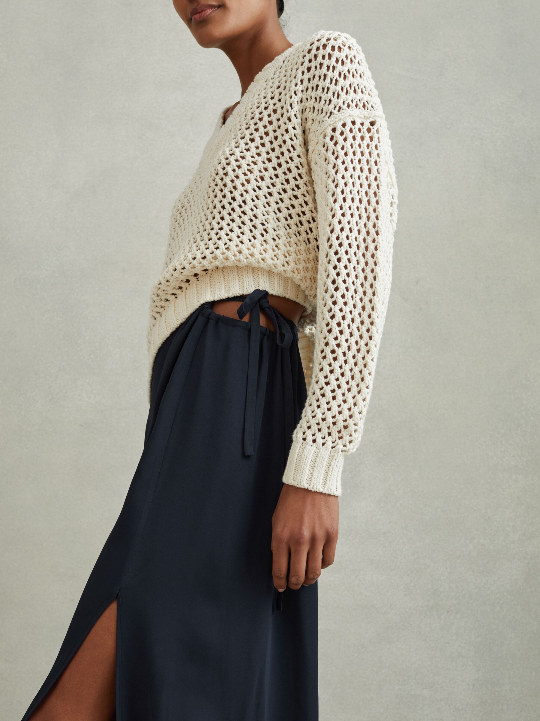 Gathered Side Midi Skirt in Navy