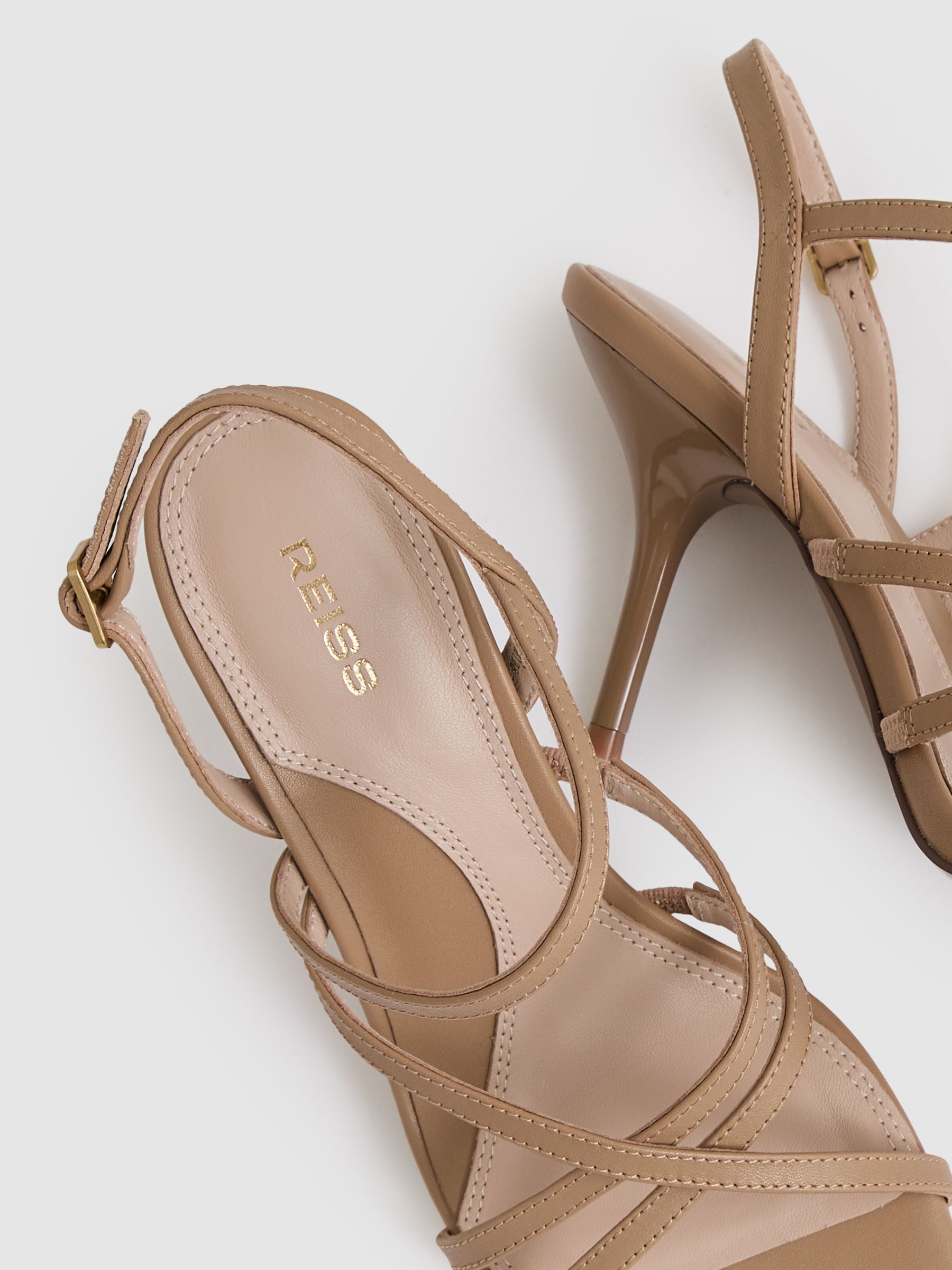 Leather Strappy Stiletto Sandals in Neutral