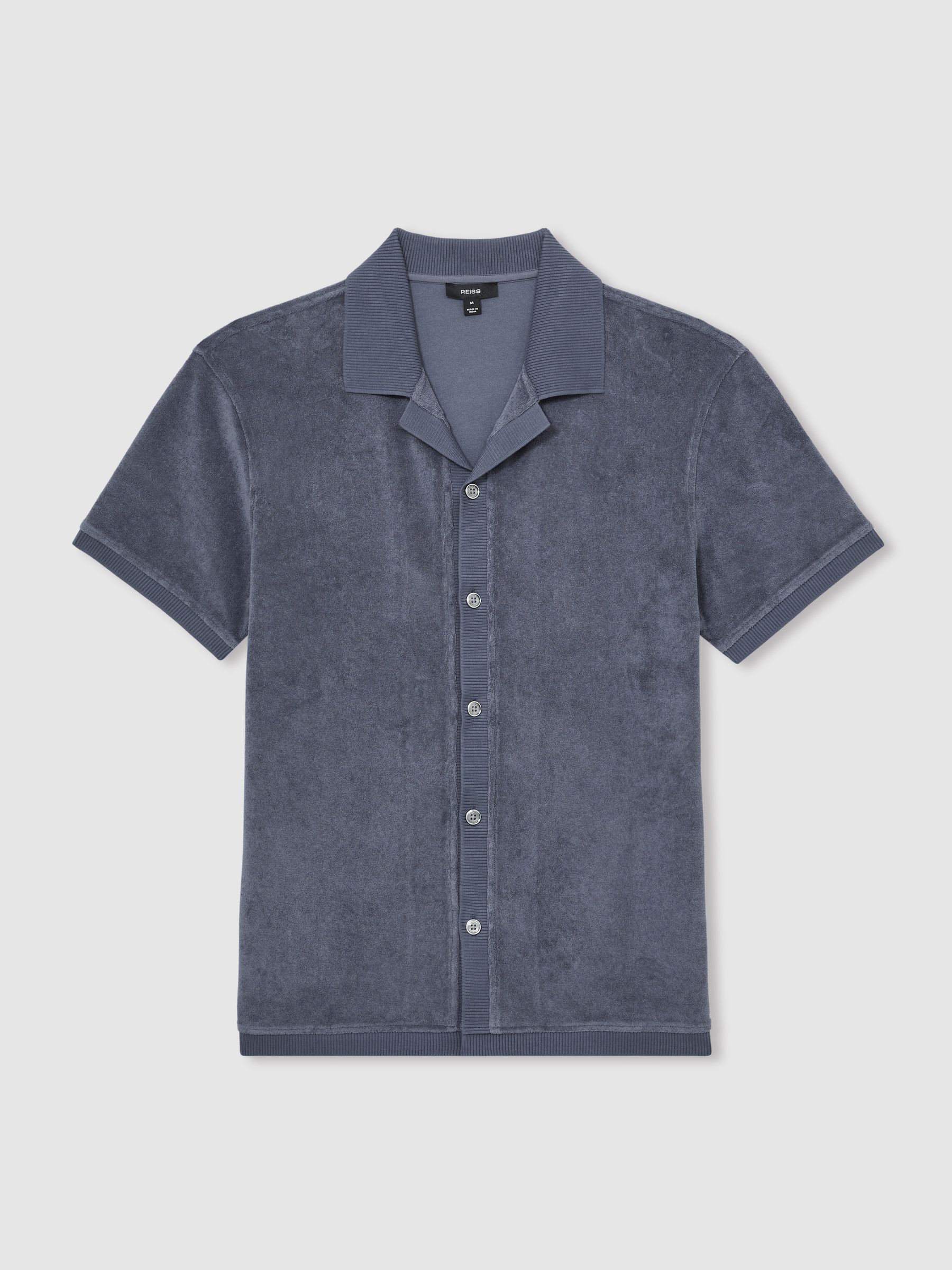 Cotton Blend Towelling Shirt in Airforce Blue