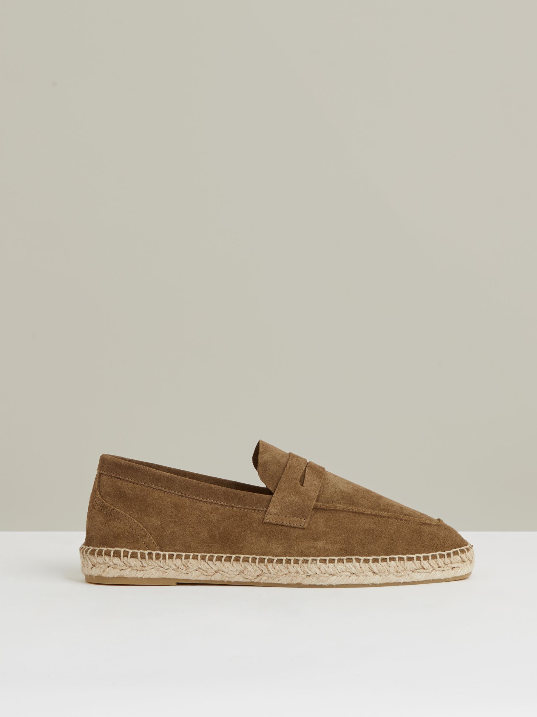 Suede Penny-Strap Espadrilles in Stone