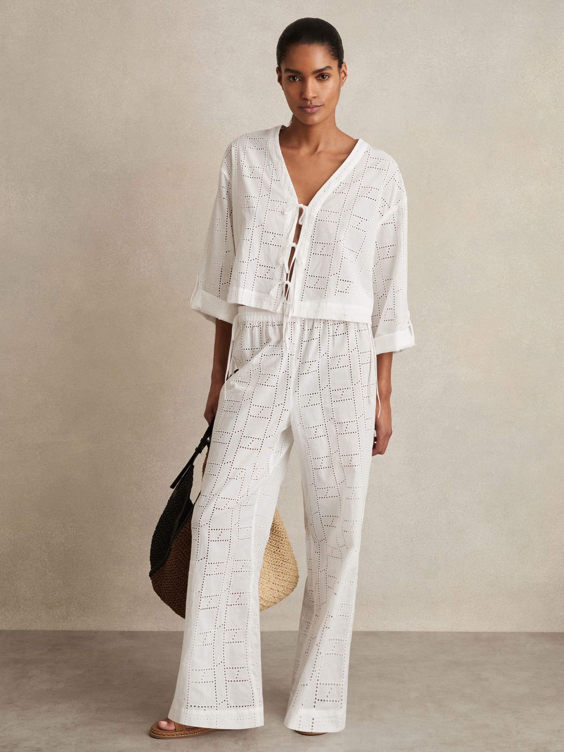 Cotton Broderie Tie-Front Top in White