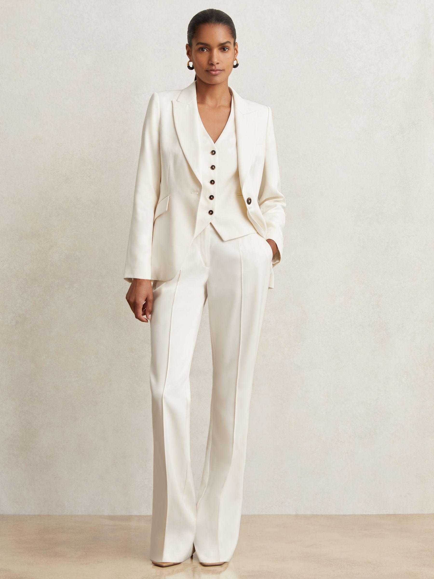 Single Breasted Tailored Waistcoat in Cream