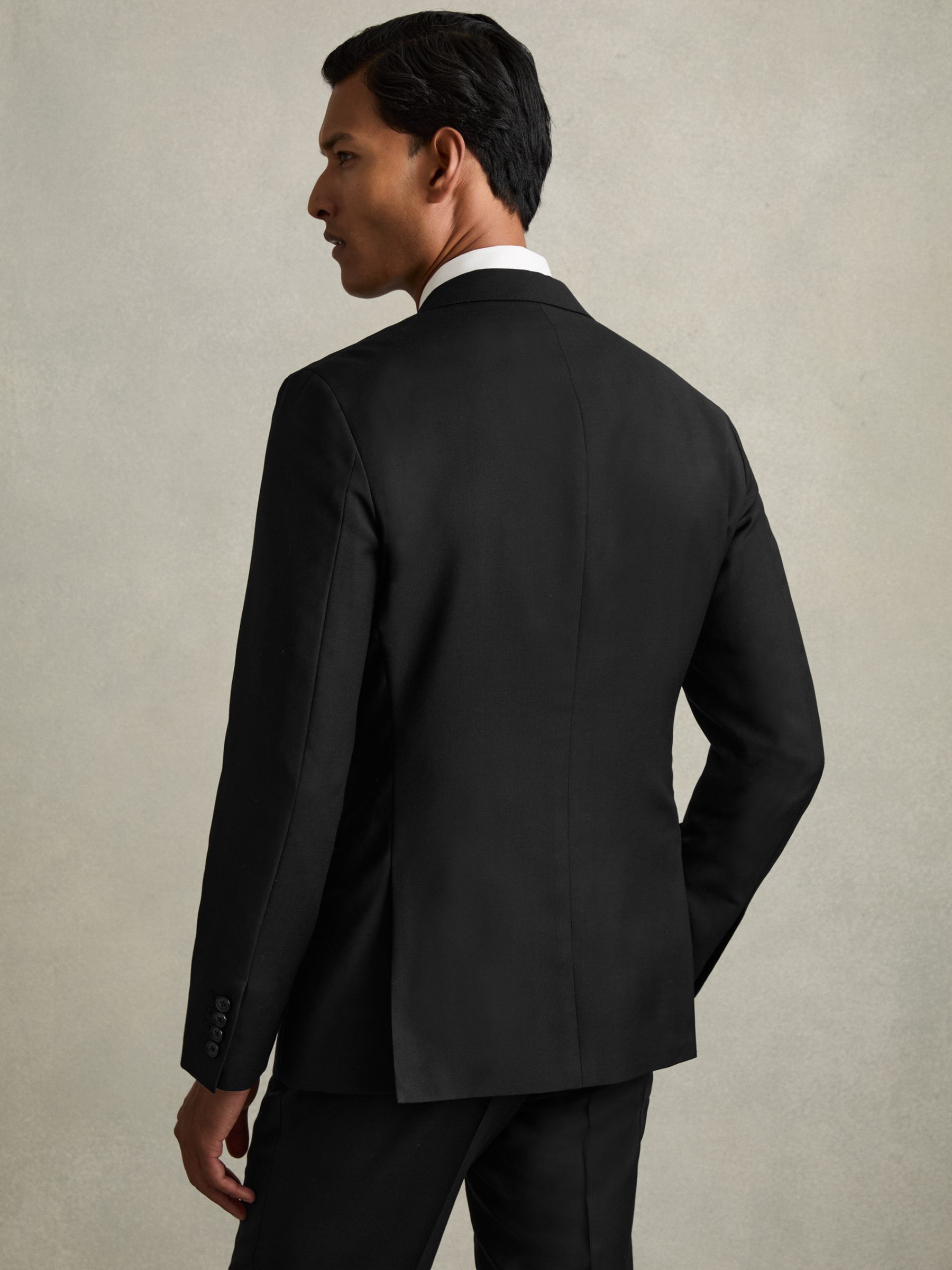 Slim-Fit Single Breasted Wool Suit Jacket in Black