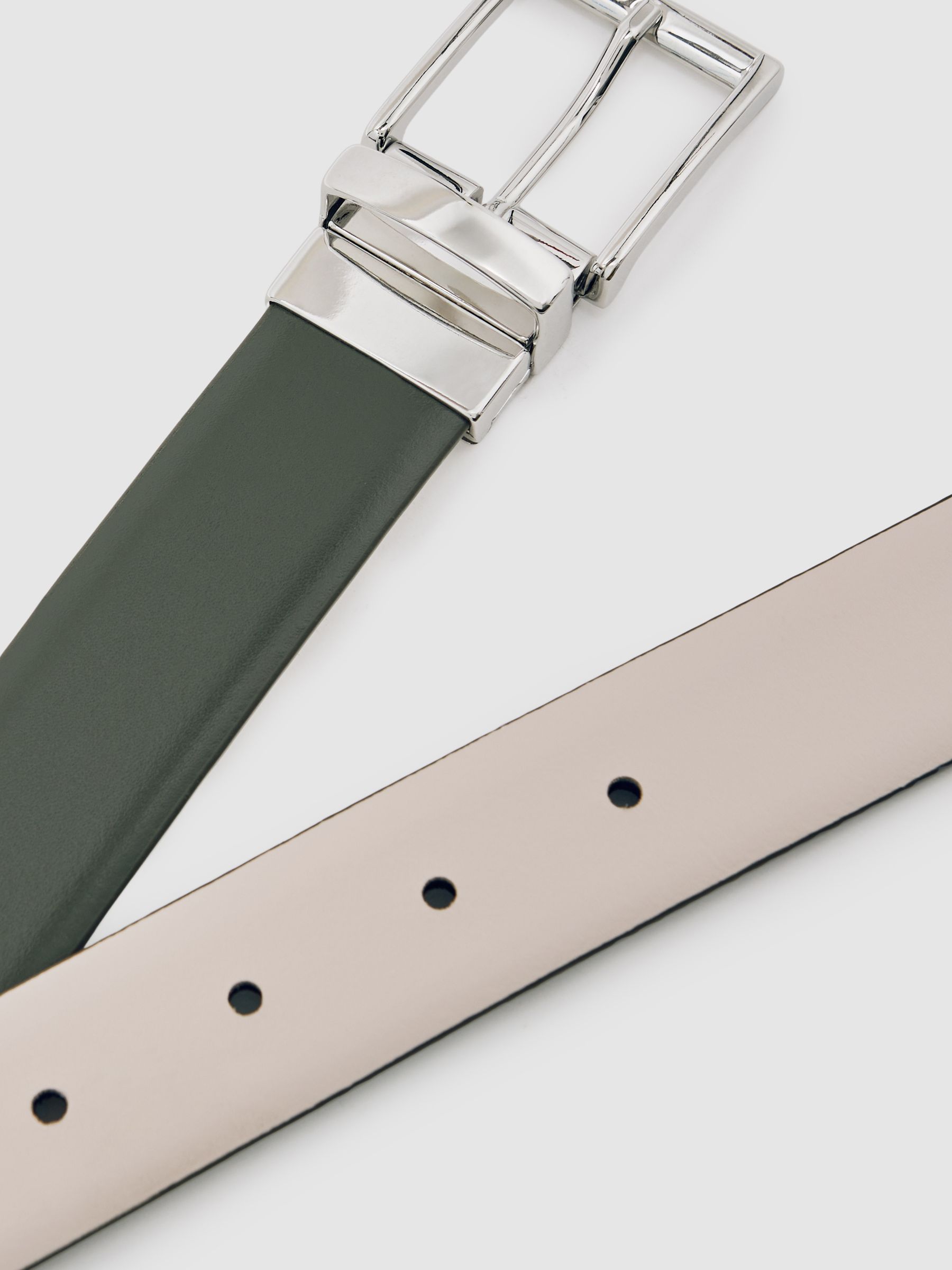 Reversible Leather Belt in Forest Green/Off White