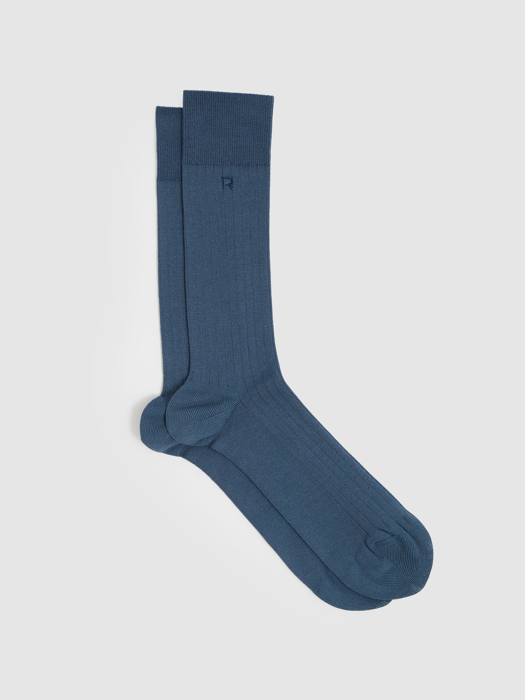 Cotton-Blend Logo-Embroidered Socks in Denim Blue
