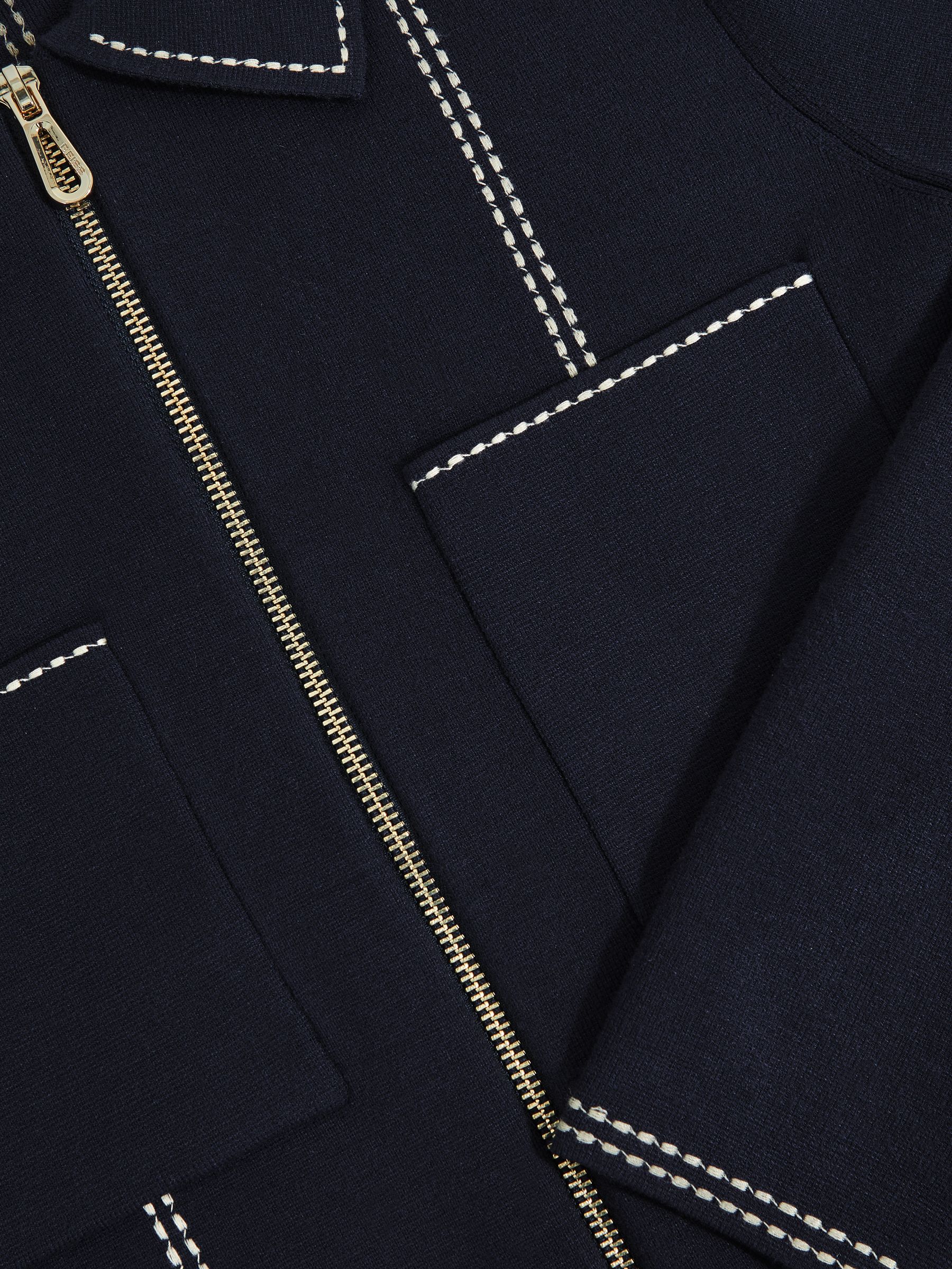 Stitch-Detail Zip-Through Cardigan in Navy