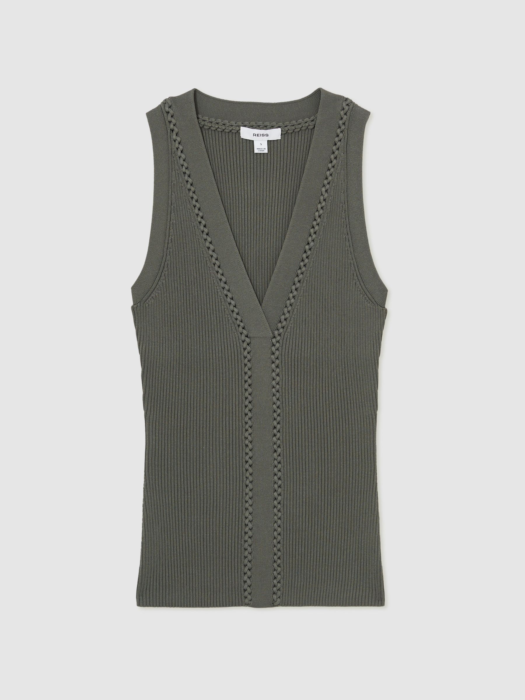 Craft-Stitch Rib-Knit Vest in Khaki Green
