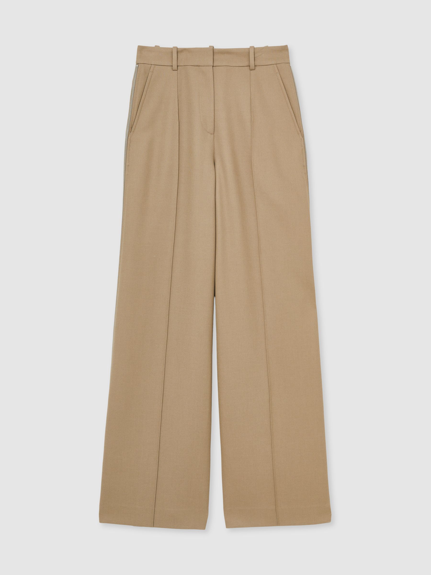 Petite Wide-Leg Side-Zip Trousers in Sage Green