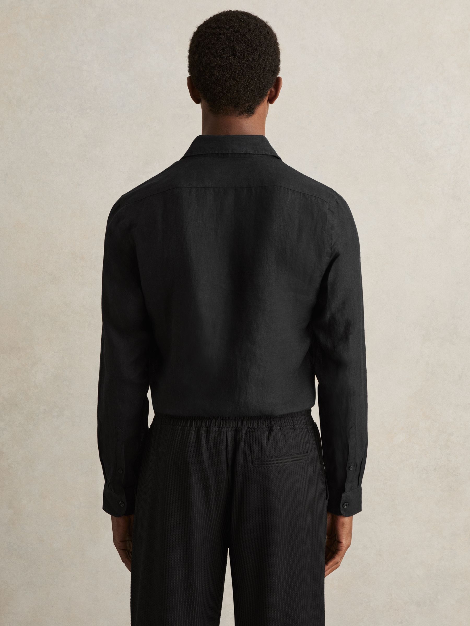 Linen Button-Through Shirt in Black