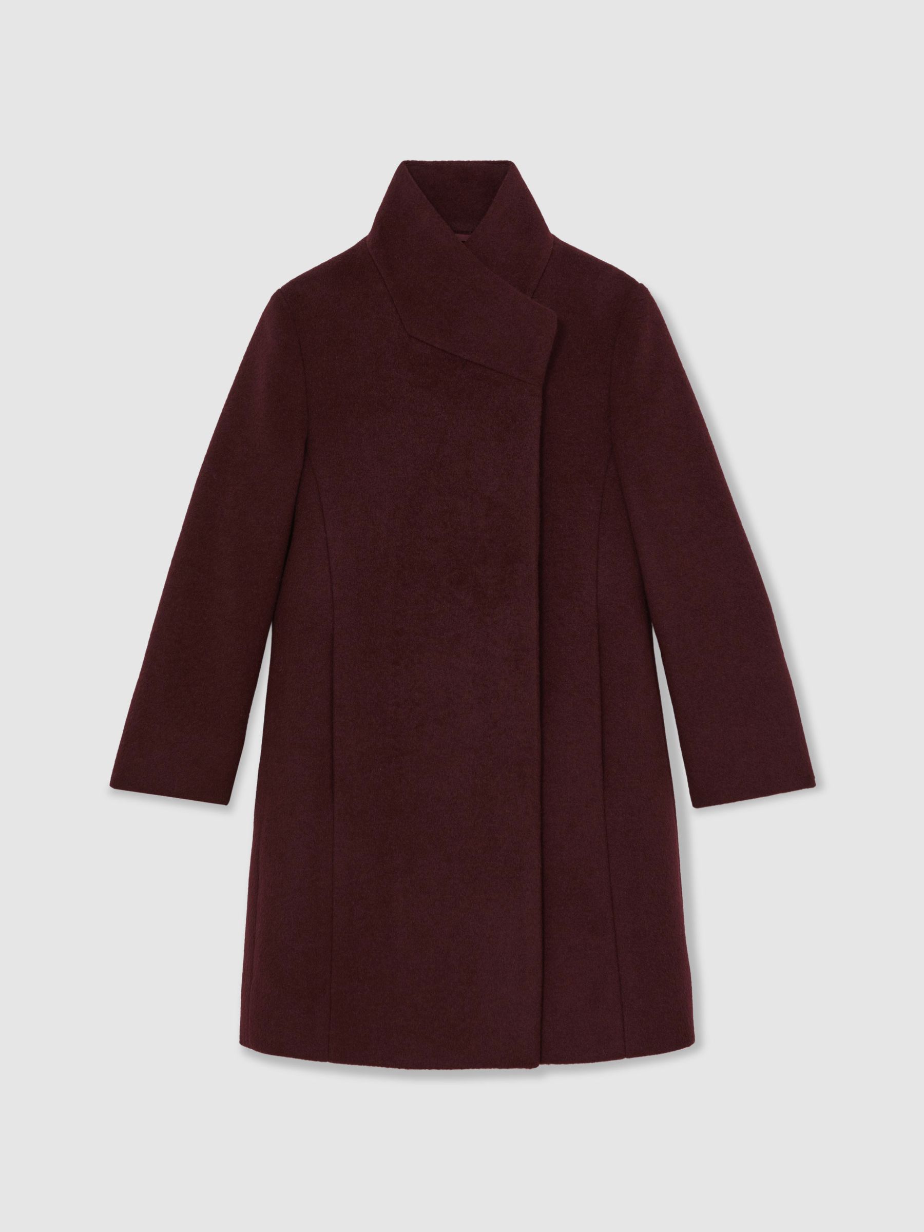 Wool-Blend Funnel-Neck Coat in Burgundy