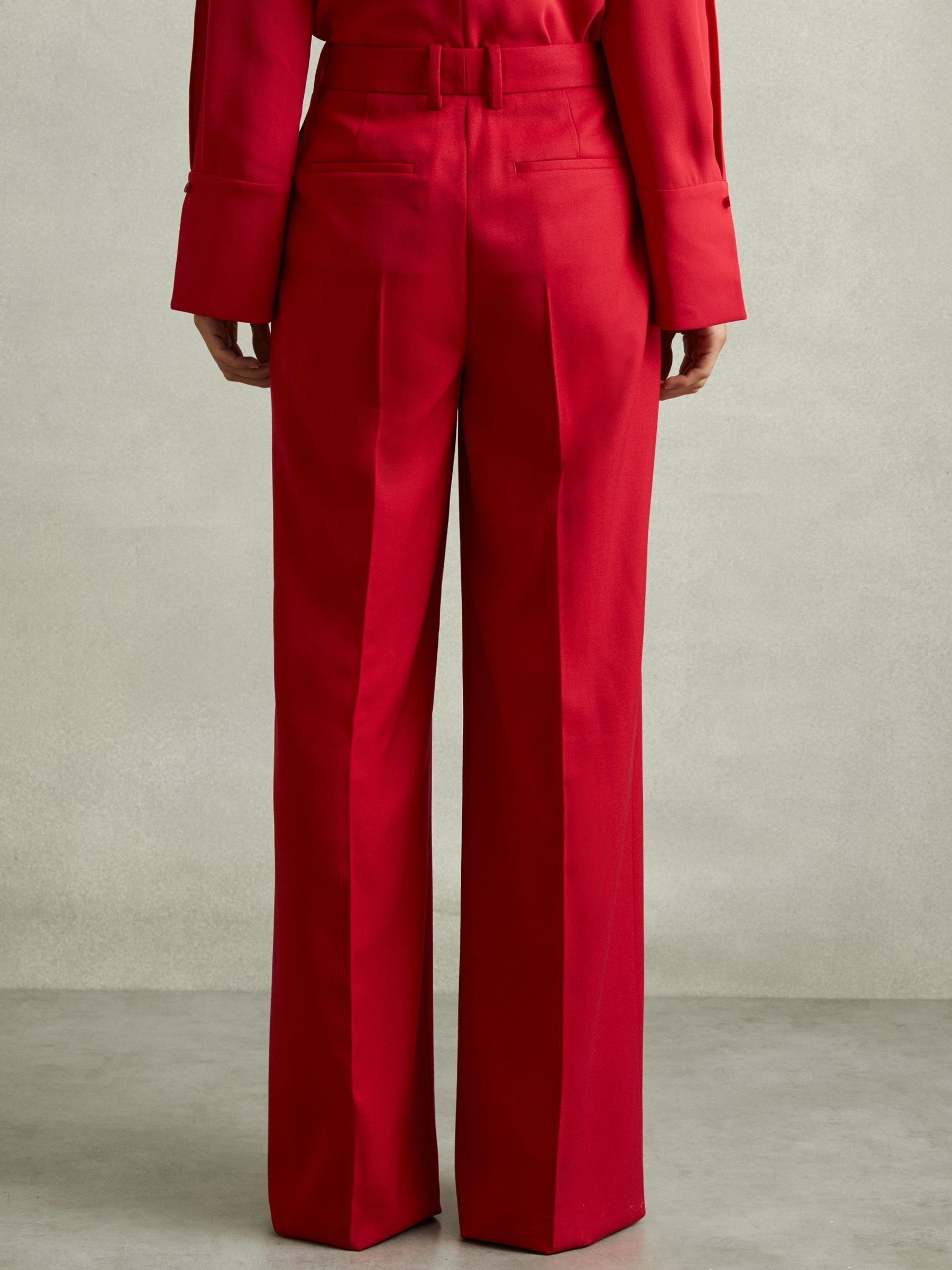 Wool Blend Wide Leg Tux Trousers in Red