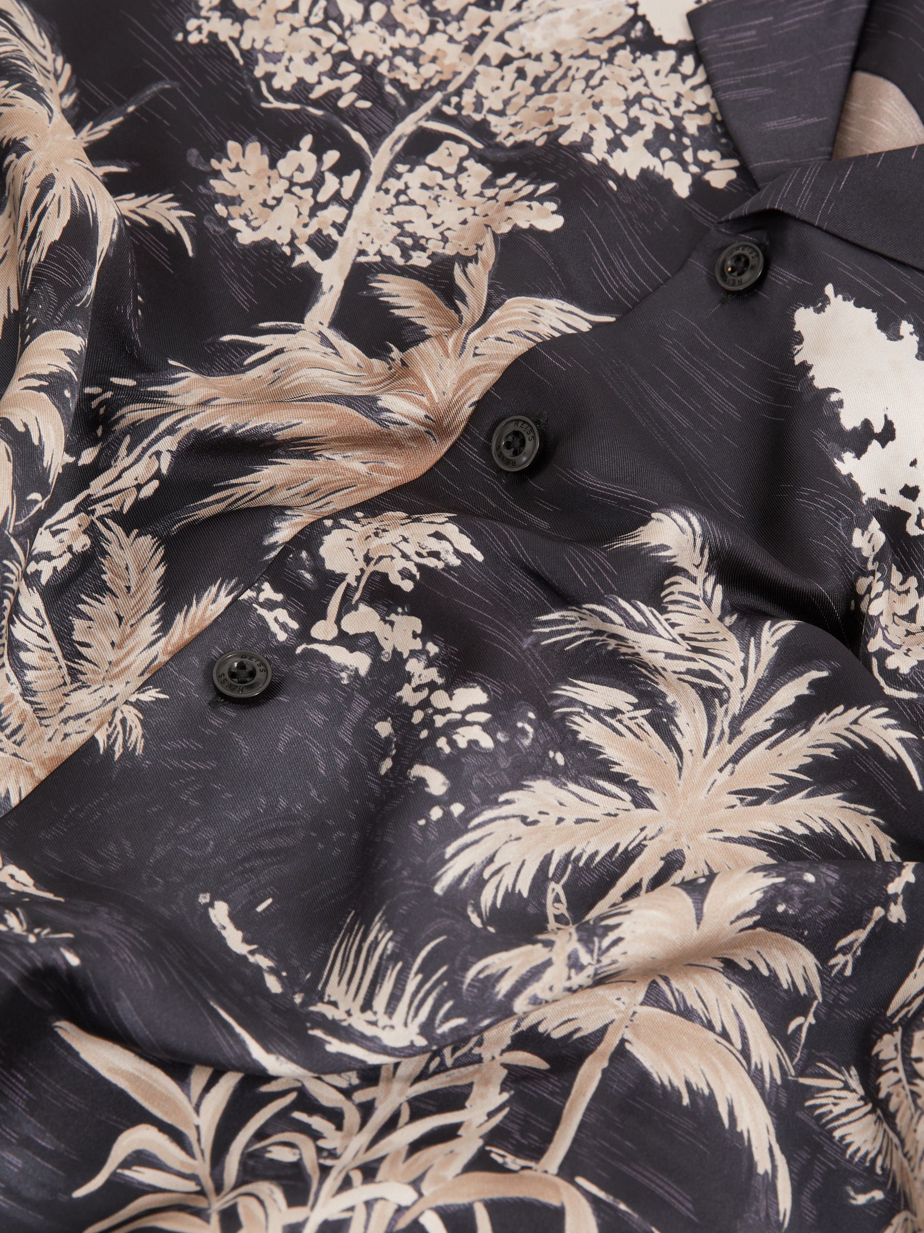 Jungle Print Cuban-Collar Shirt in Black