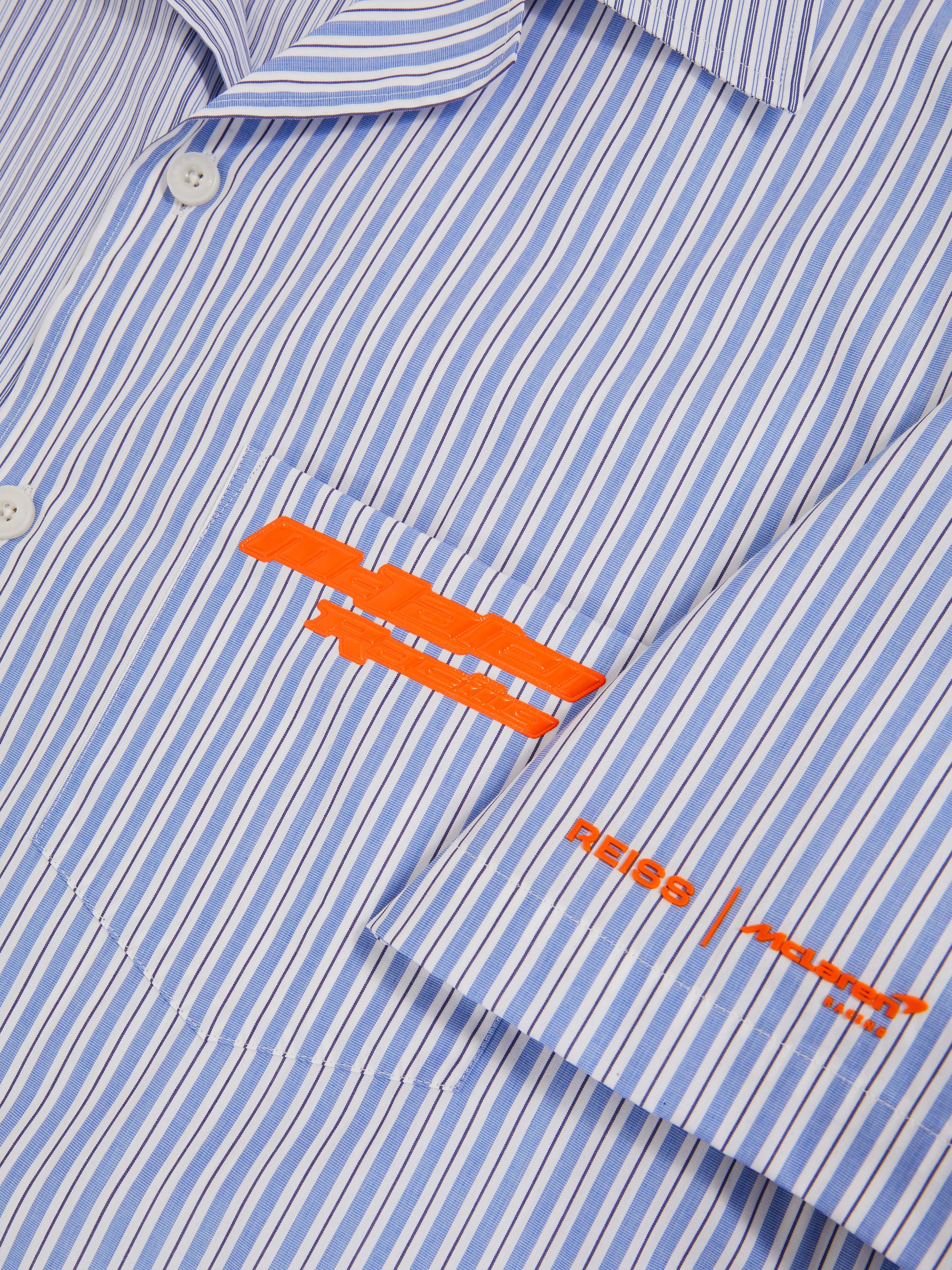 McLaren F1 Team Cuban Collar Striped Shirt in Soft Blue/White