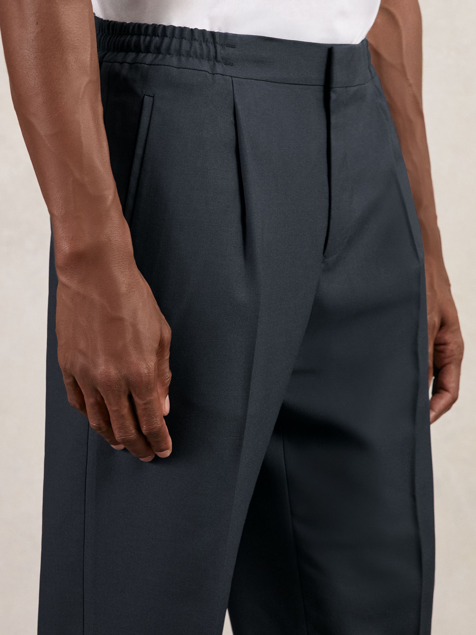 Relaxed Drawstring Trousers with Turn-Ups in Steel Blue