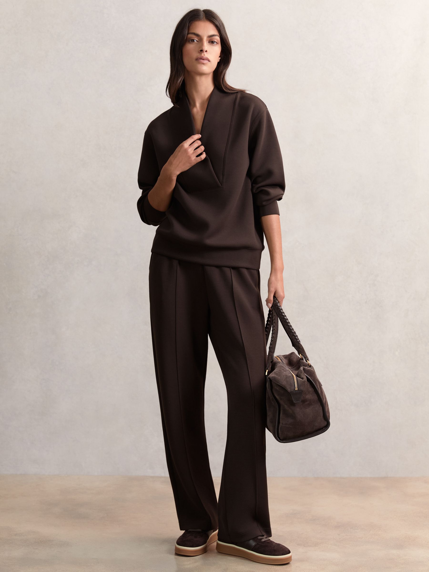 Interlock Shawl-Neck Sweatshirt with Modal in Dark Chocolate