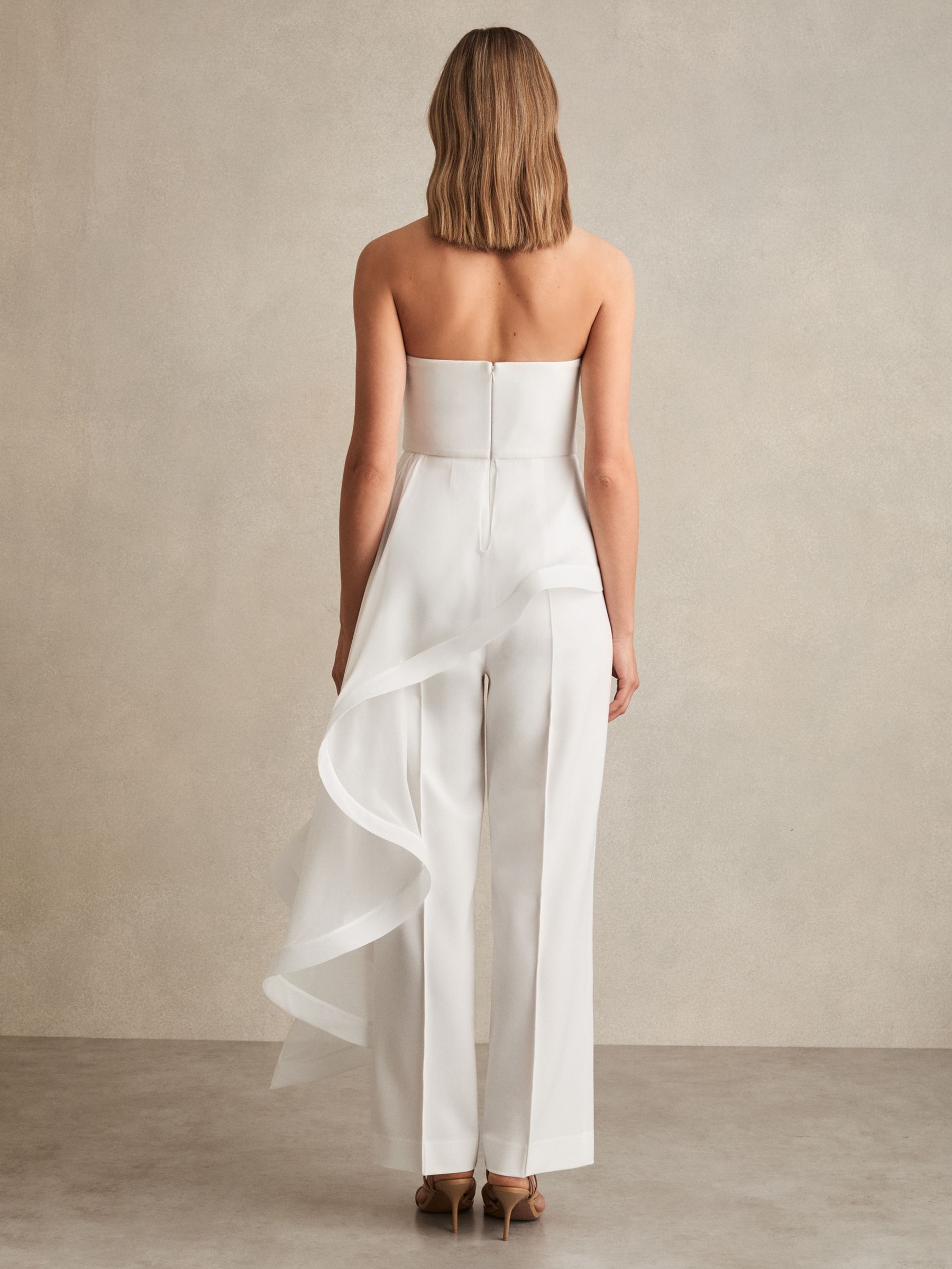 Silk Ruffle Bandeau Wide-Leg Jumpsuit in Ivory