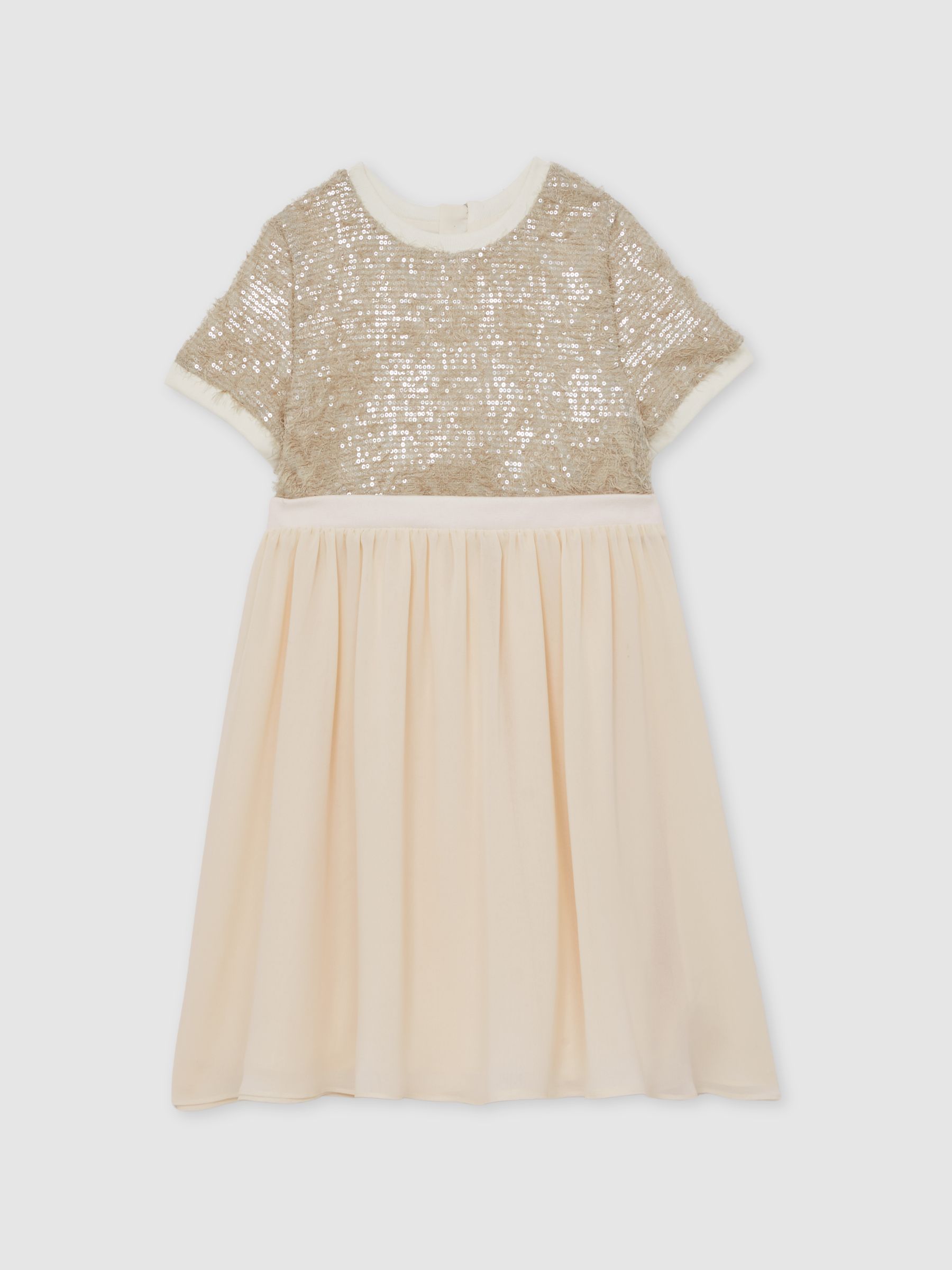 9-13 yrs Sequin-Top Chiffon-Skirt Dress in Champagne