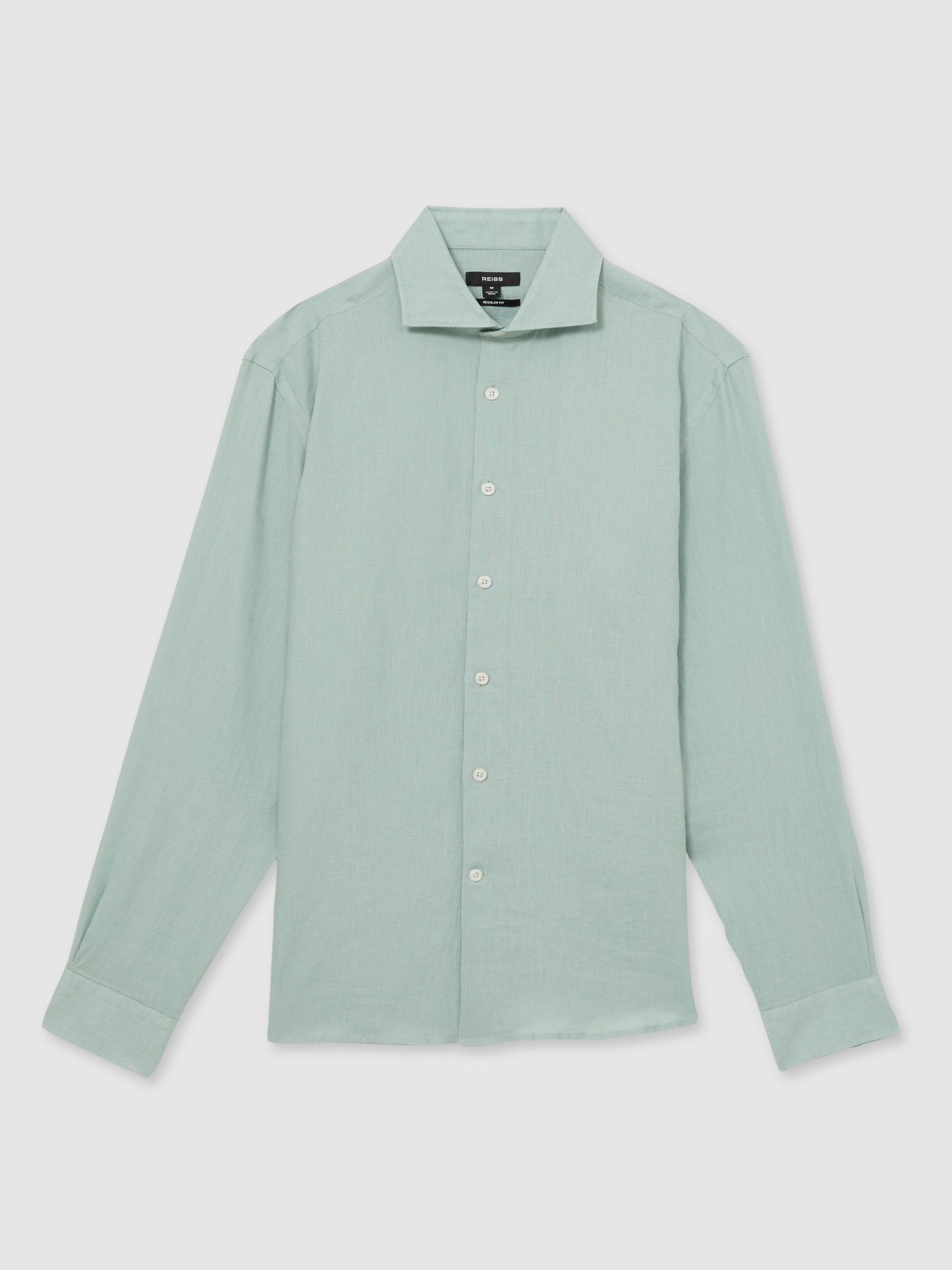 Linen Button-Through Shirt in Ocean Green