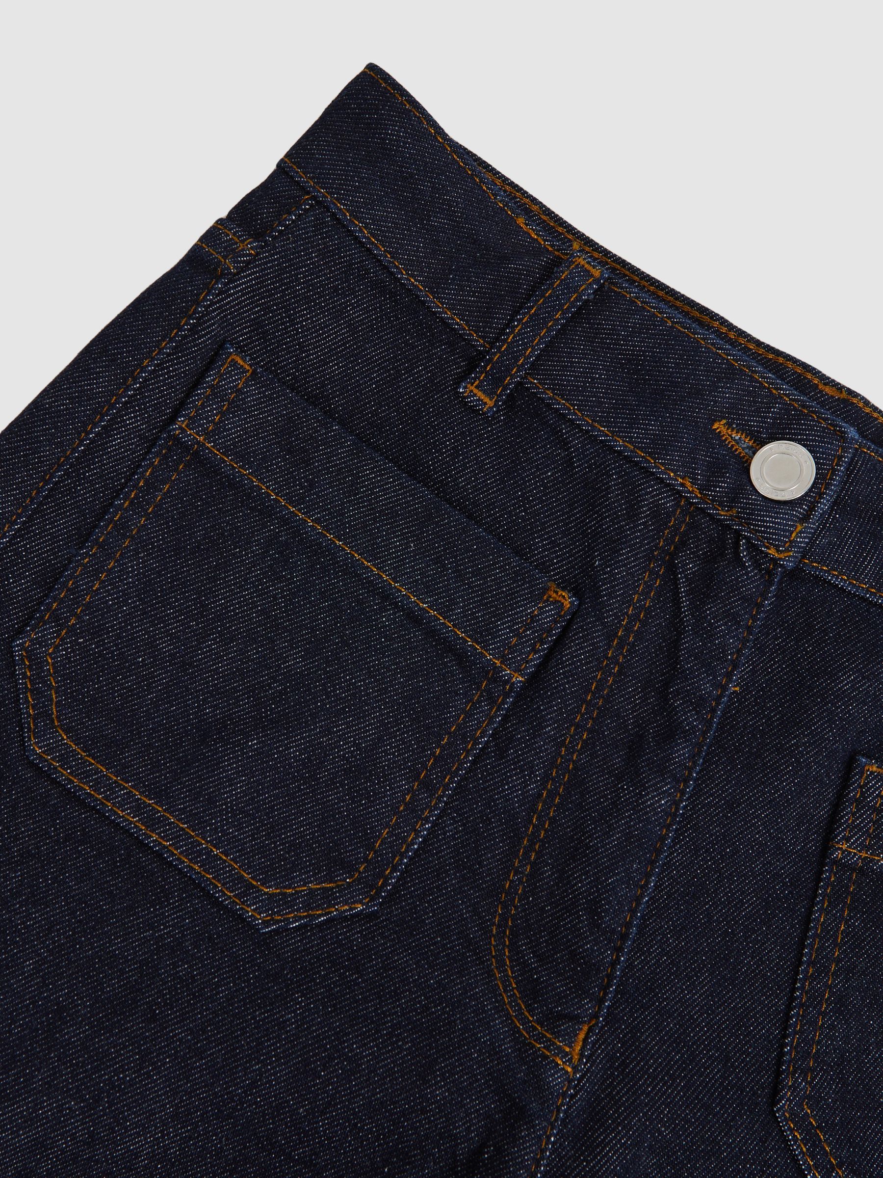 Straight Leg Patch Pocket Jeans in Dark Blue